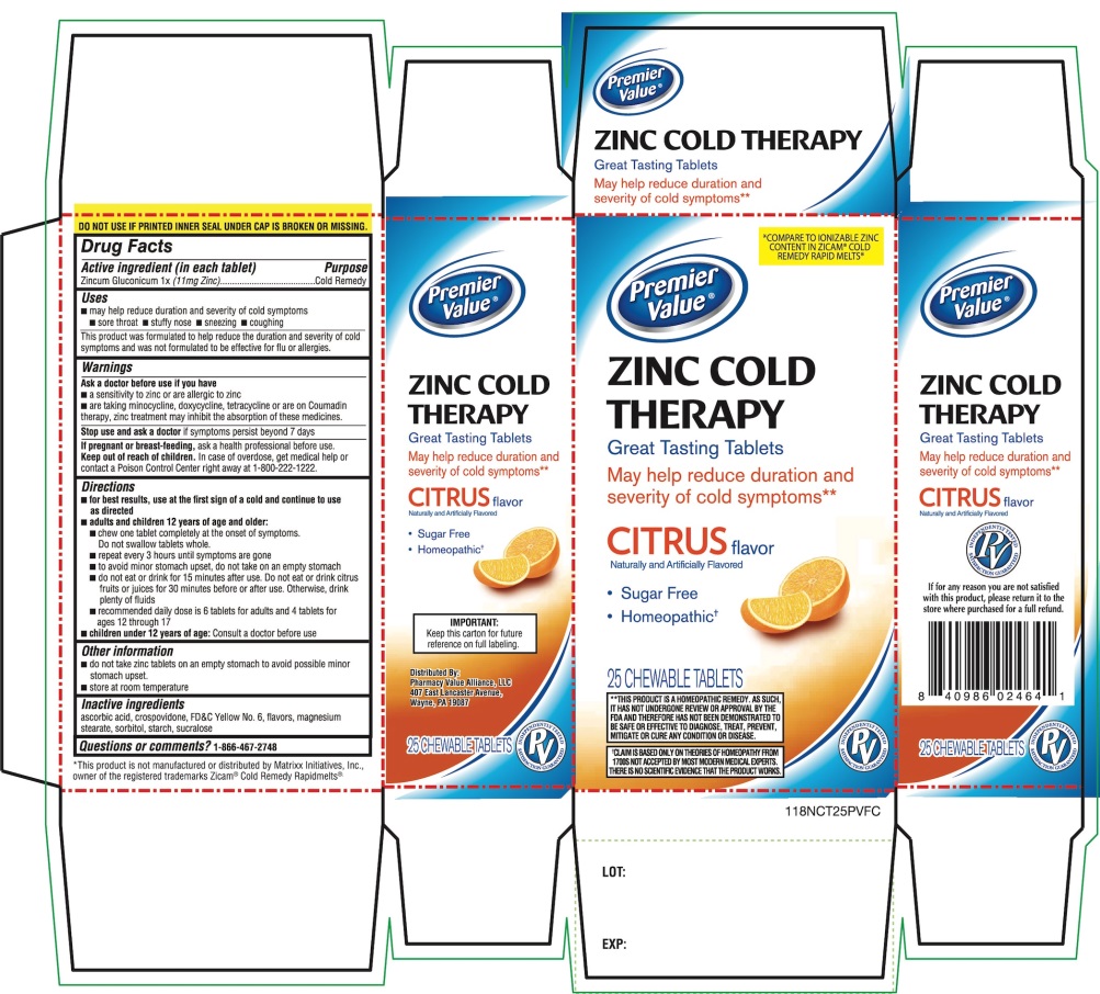 Pill image for Premier Value Zinc Cold Therapy Citrus Flavor 25 Chewable Tablets