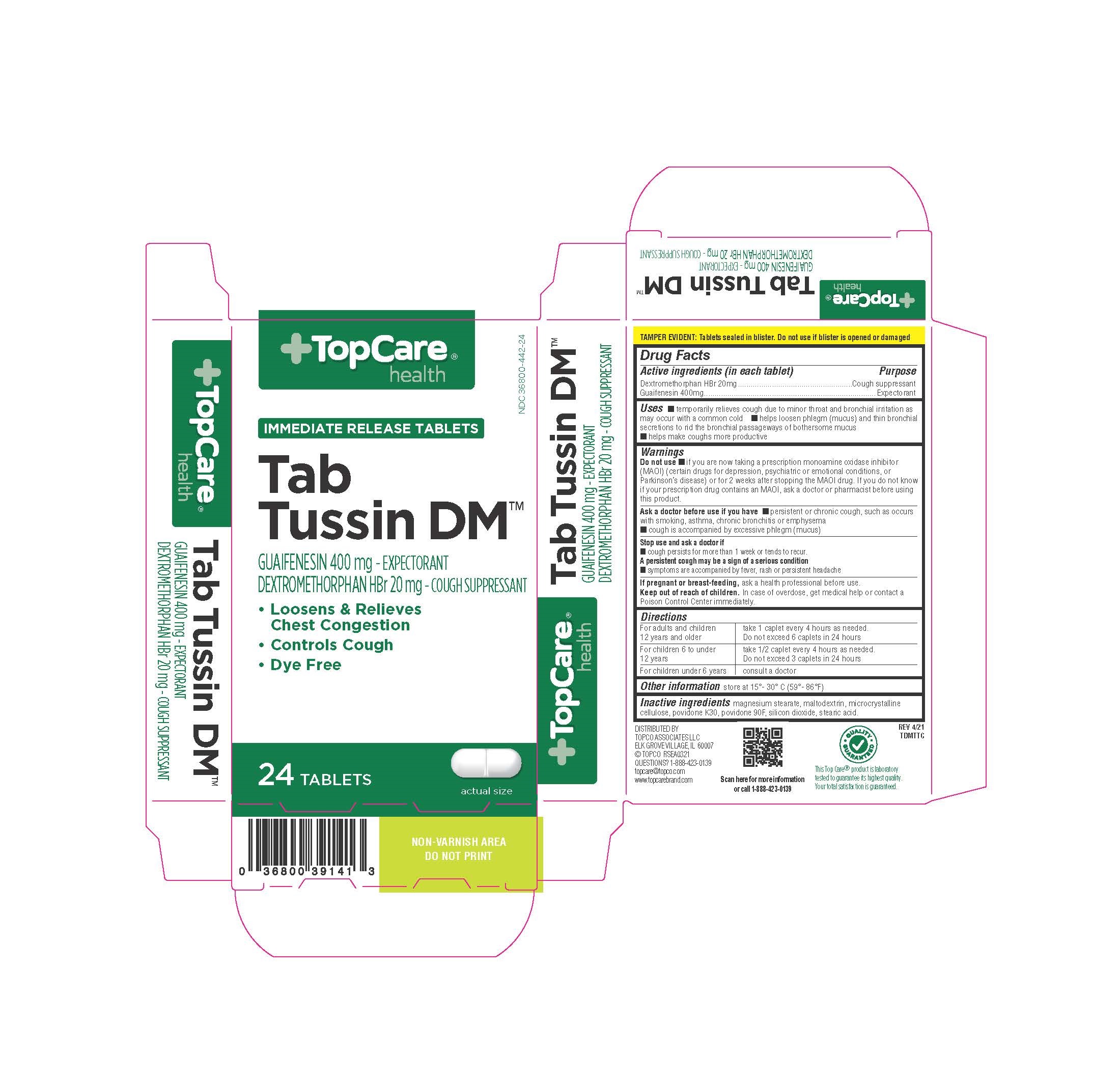 Pill image for Drug Facts Topcare Tab Tussin Dm