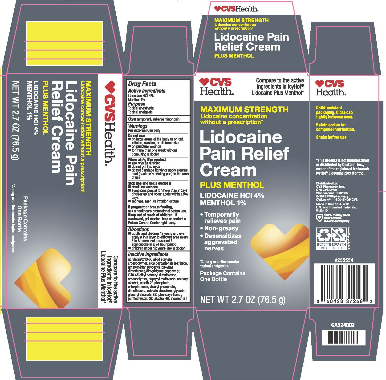 Pill image for Drug Facts - Cvs Health Maximum Strength Lidocaine Pain Relief Cream Plus Menthol