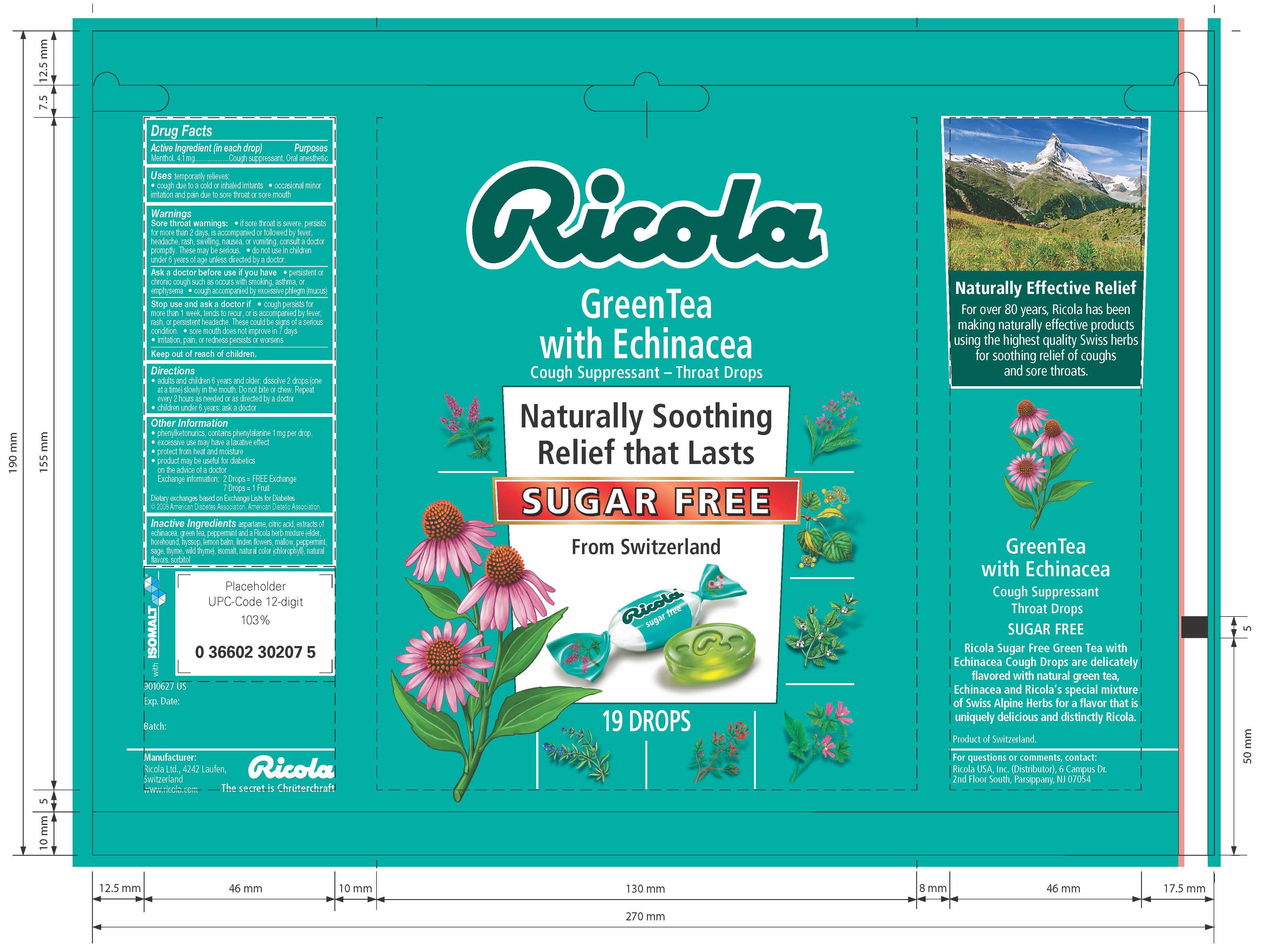 Pill image for Green Tea With Echinacea Cough Suppressant Throat Drops Sugar Free