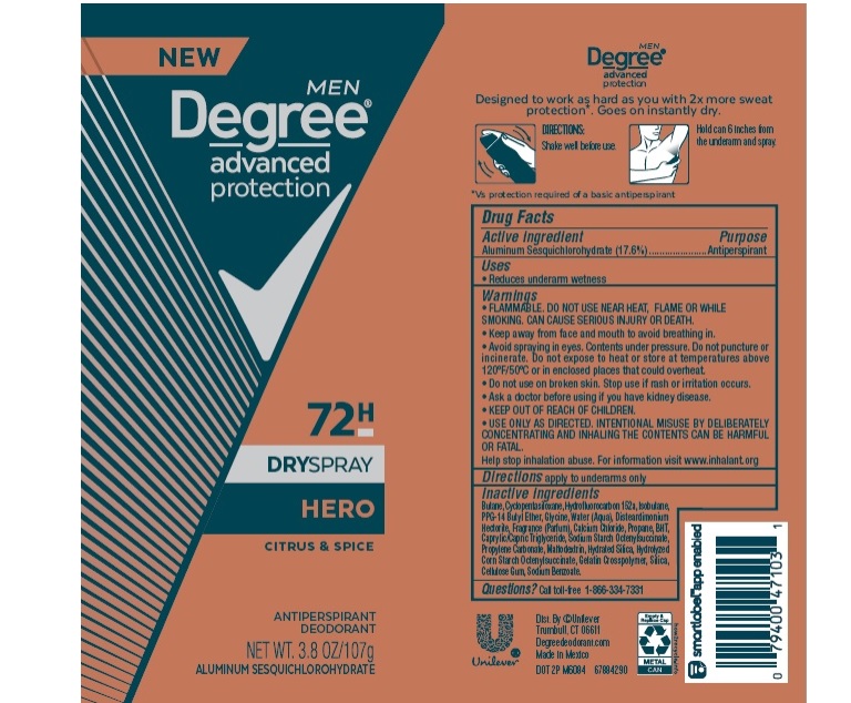 Pill image for Degree Men Advanced Protection Hero 72h Dry Spray Citrus & Spice Antiperspirant Deodorant