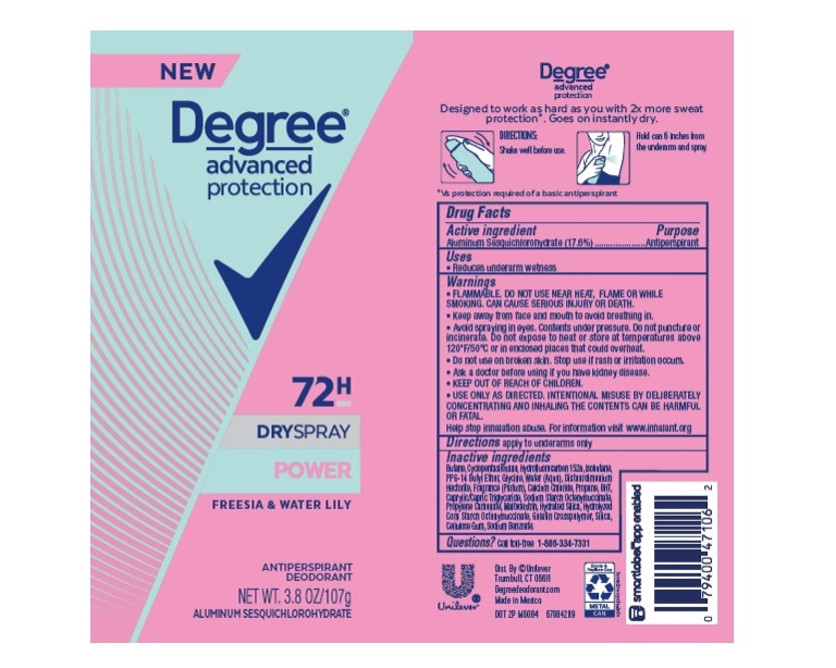 Pill image for Degree Advanced Protection Power 72h Dry Spray Freesia & Water Lily Antiperspirant Deodorant