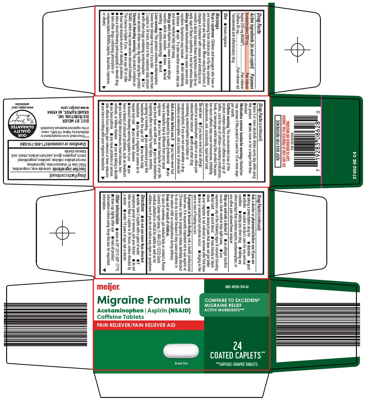 Pill image for Meijer Distribution, Inc. Migraine Formula Drug Facts