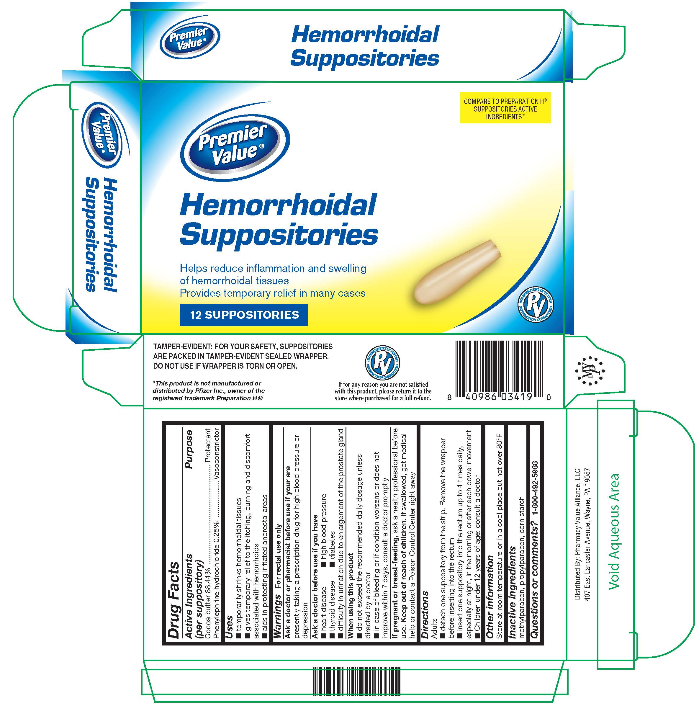 Pill image for Premier Value Hemmorrhoidal Suppositories