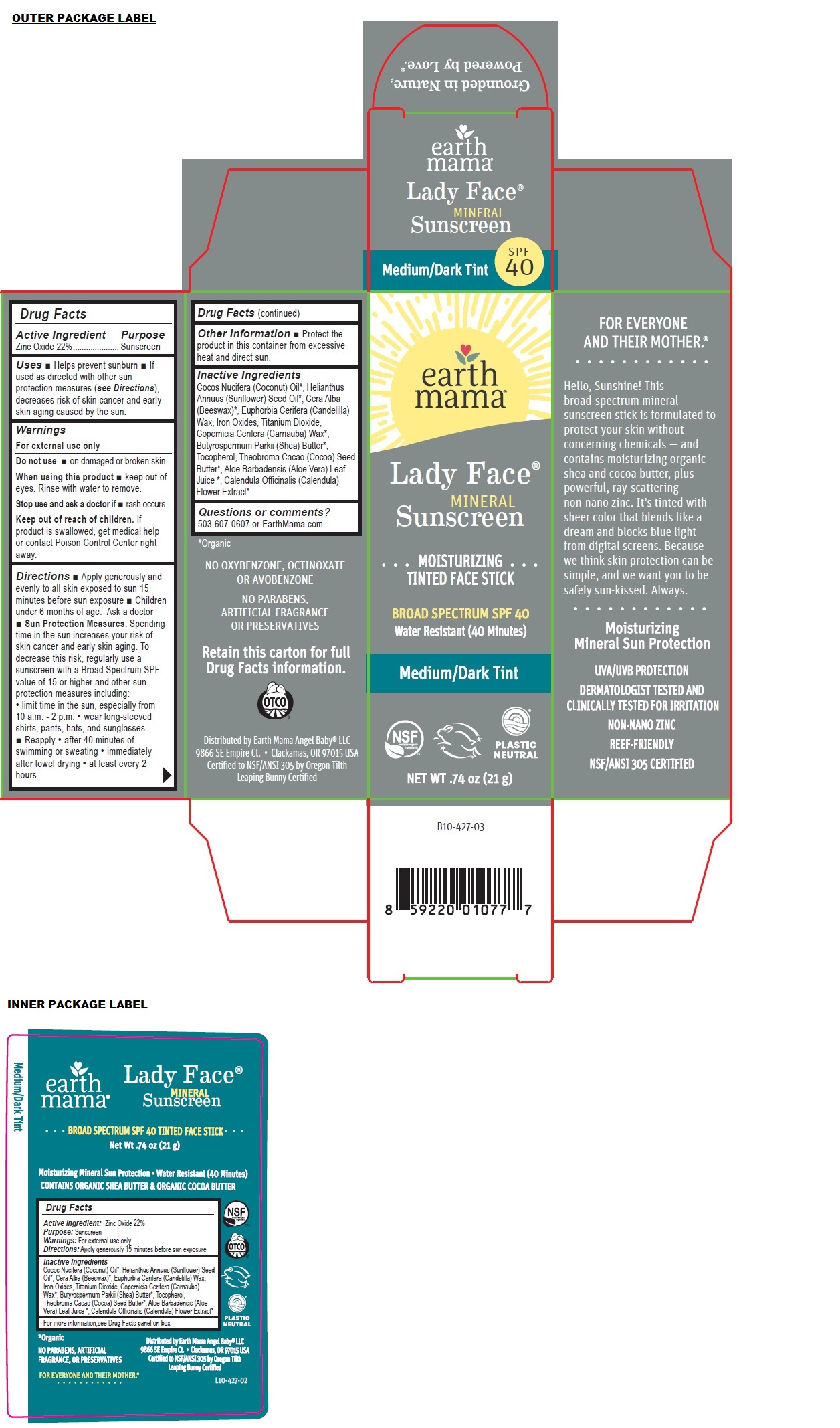 Pill image for Earth Mama Lady Face Mineral Sunscreen – Medium/dark Tint Broad Spectrum Spf 40