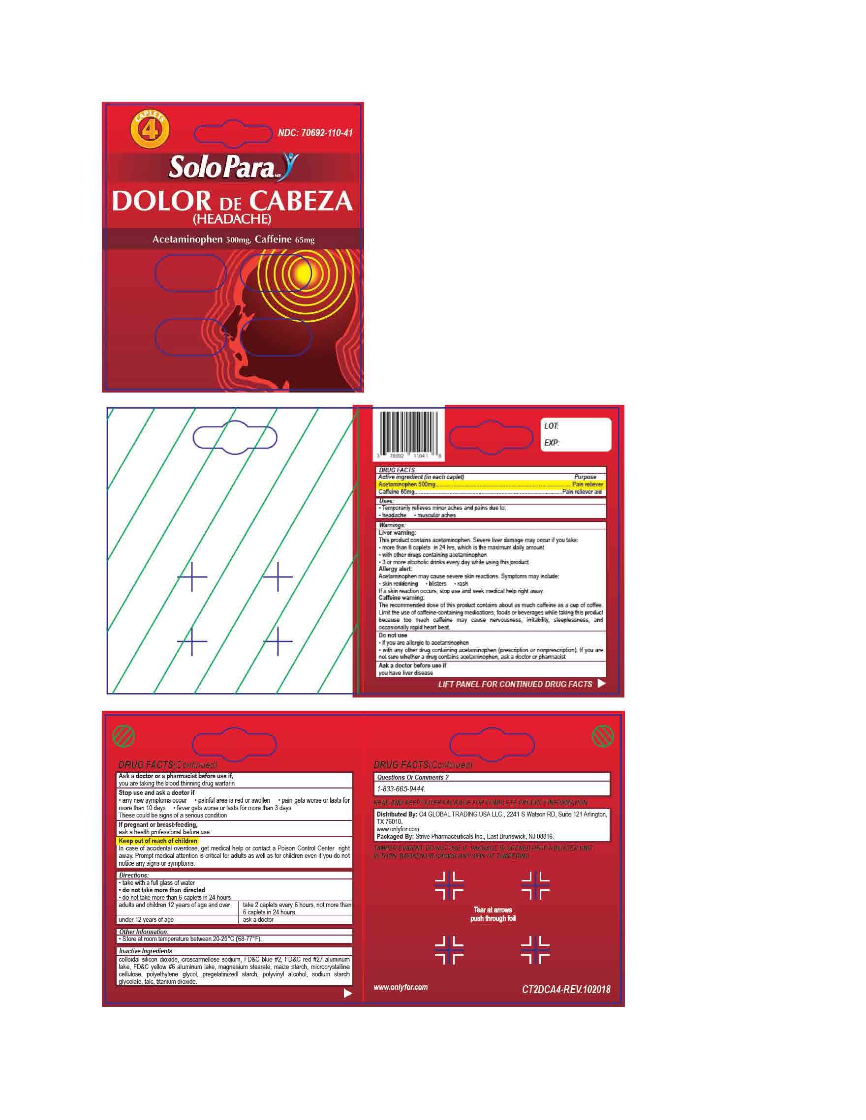Pill image for Headache - Dolor De Cabeza (acetaminophen 500mg; Caffeine 65mg)