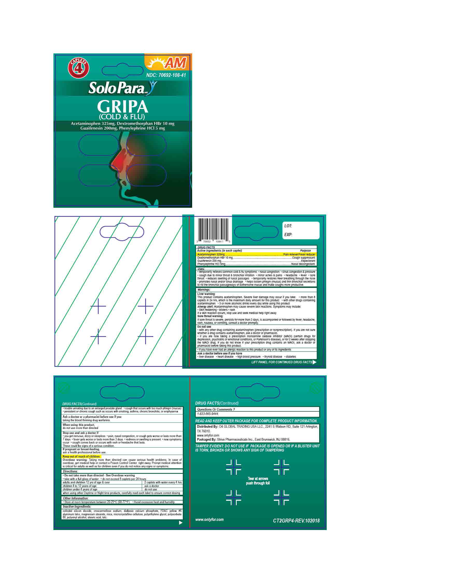Pill image for Cold & Flu - Gripa (acetaminophen 325mg; Dextromethorphan Hbr 10mg, Guaifenesin 200mg, Phenylephrine Hcl 5mg)