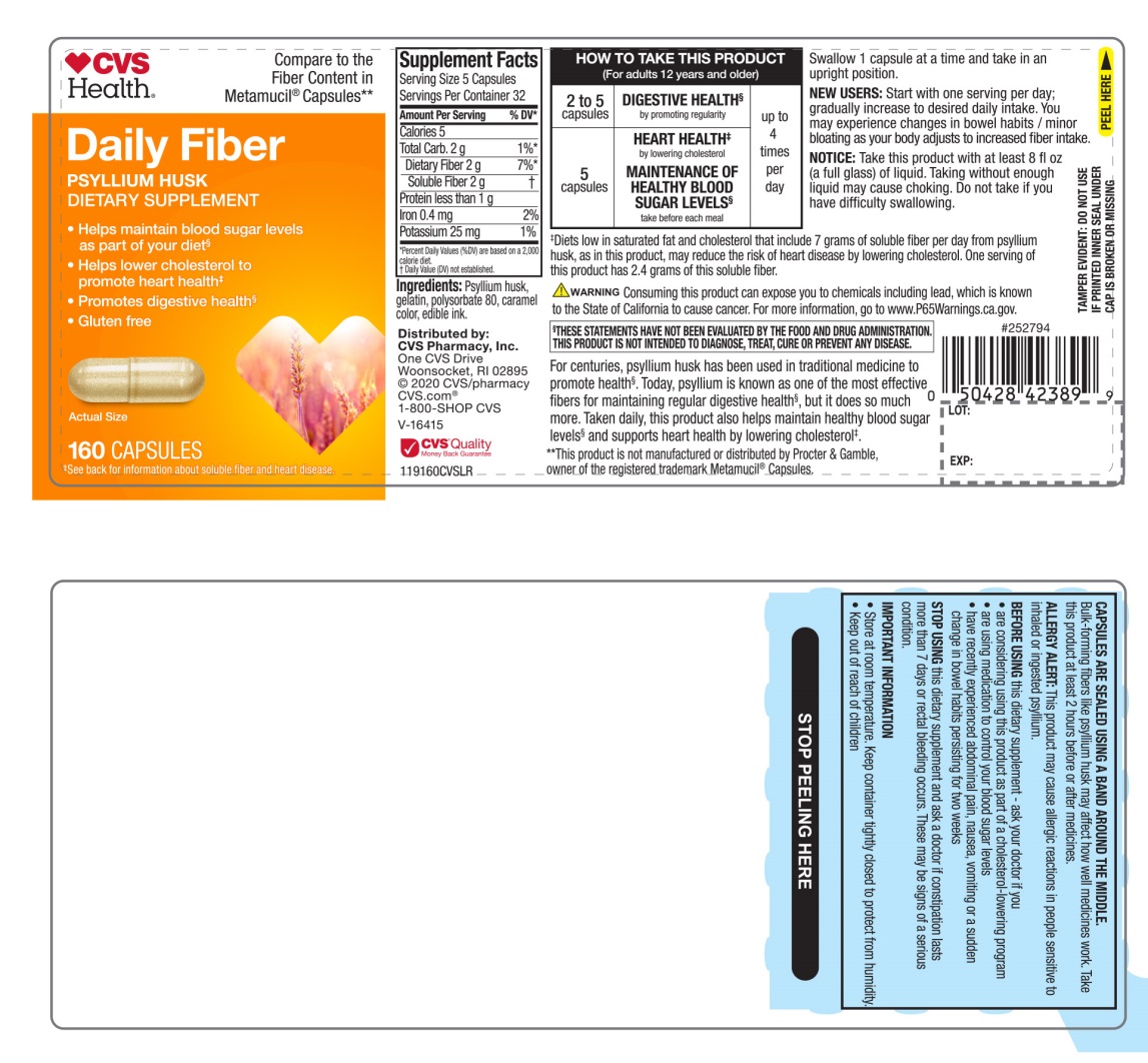 Pill image for Cvs Health Natural Daily Fiber 100% Natural Psyllium Husk 160 Capsules