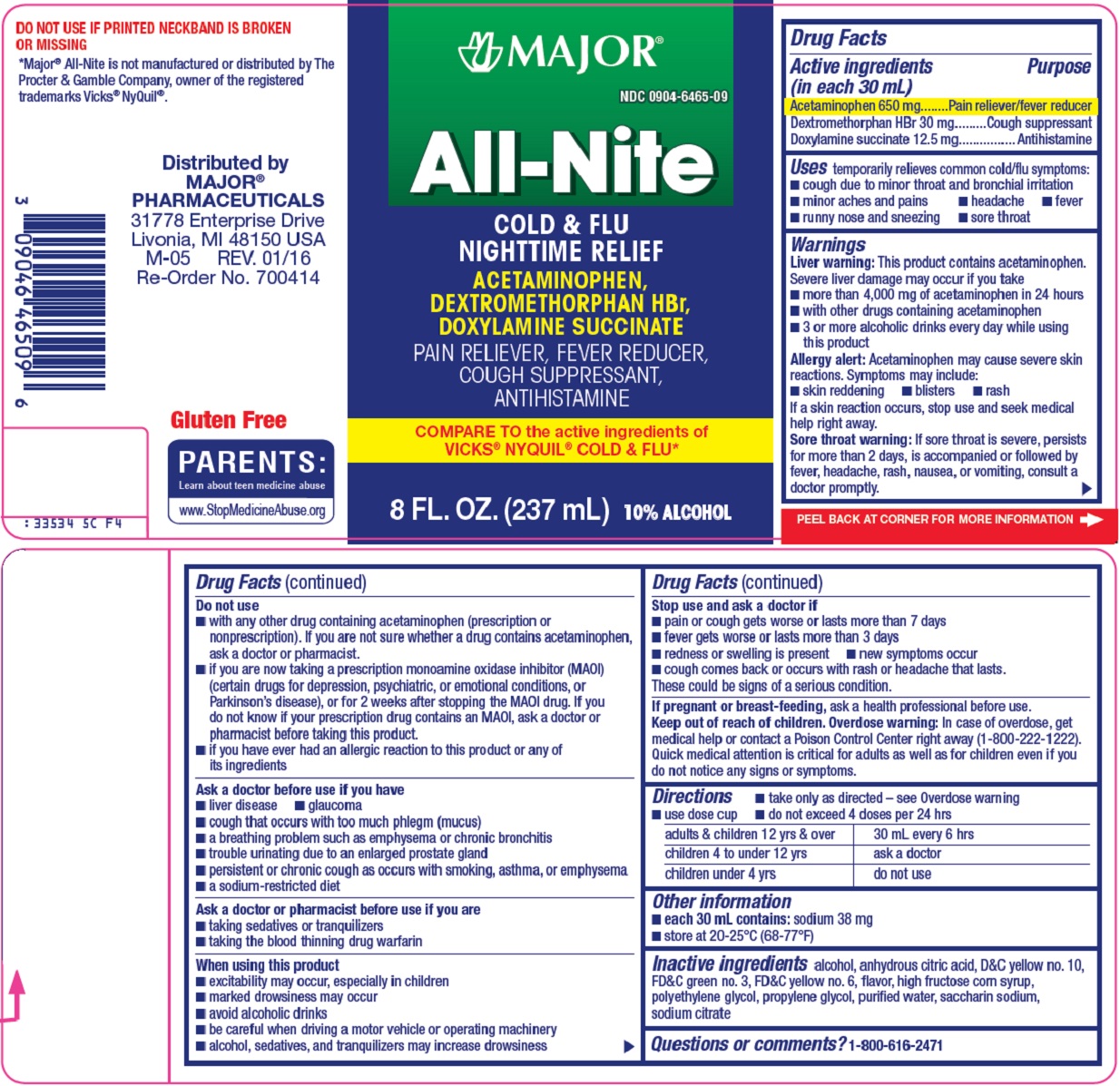Pill image for Major Pharmaceuticals All-nite Cold & Flu Nighttime Relief Drug Facts