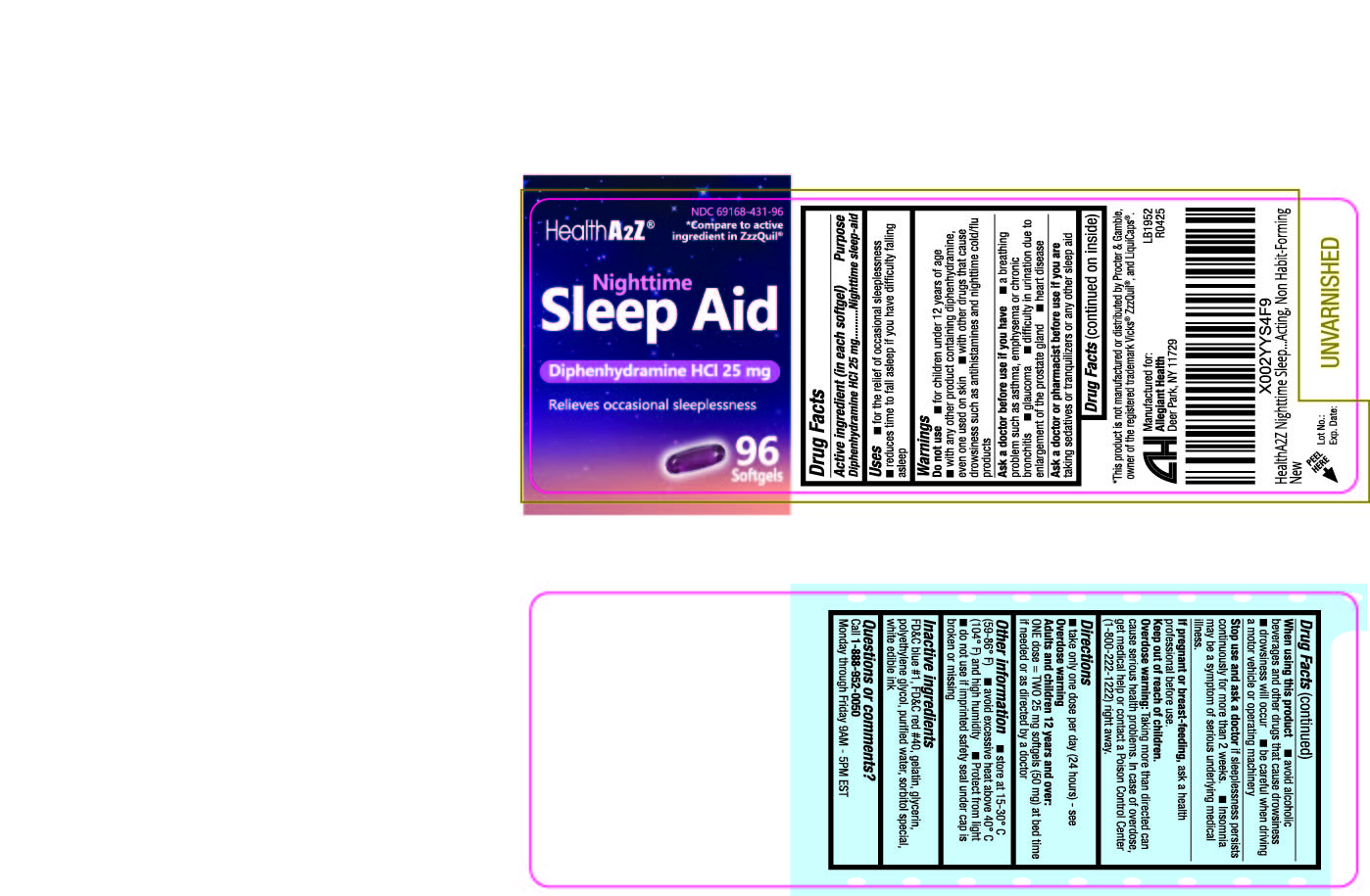 Pill image for 431 - Sleep Aid Diphenhydramine Hcl 25mg