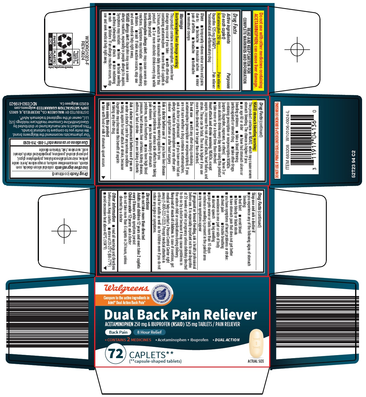 Pill image for Walgreen Co. Dual Back Pain Reliever Drug Facts