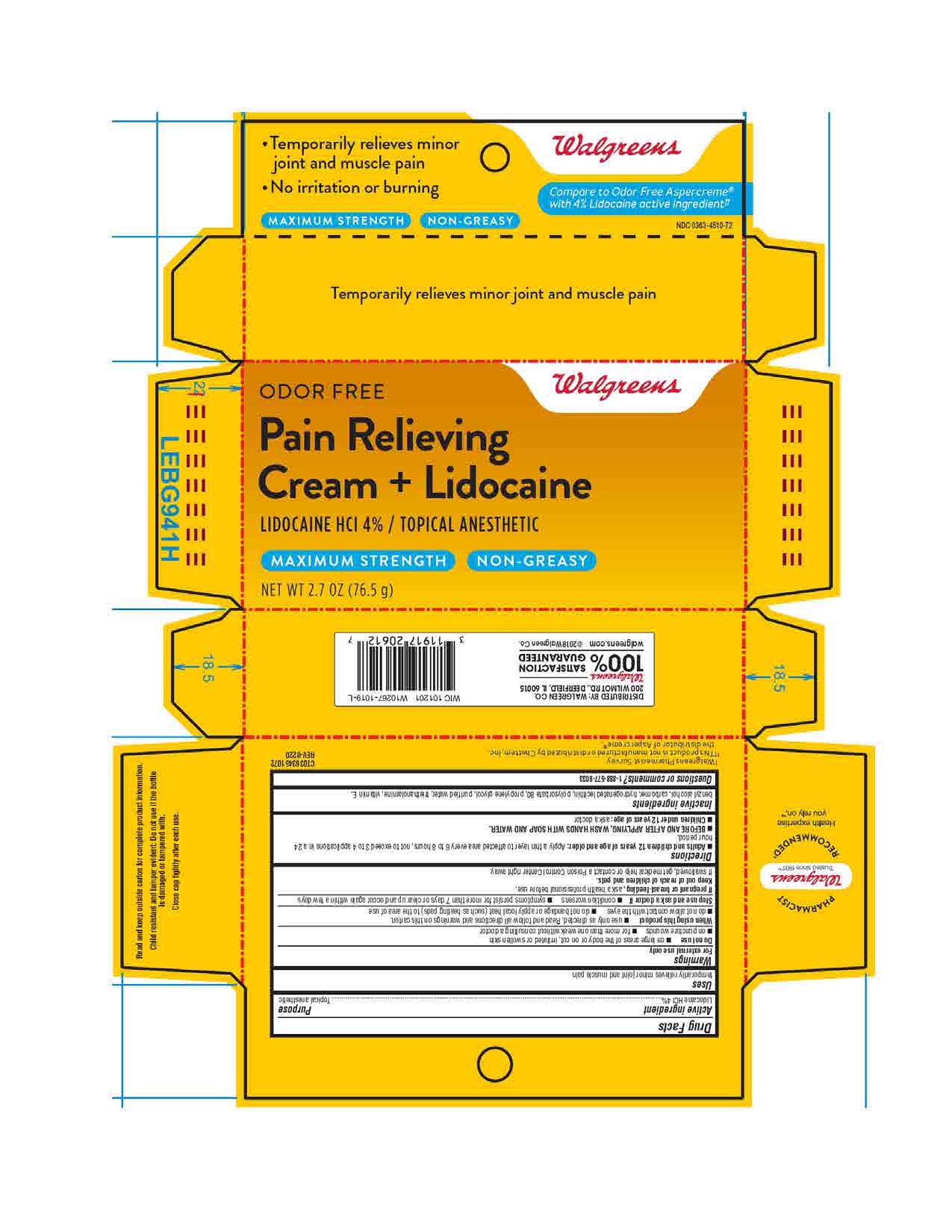 Pill image for Walgreens Pain Relieving Cream + Lidocaine