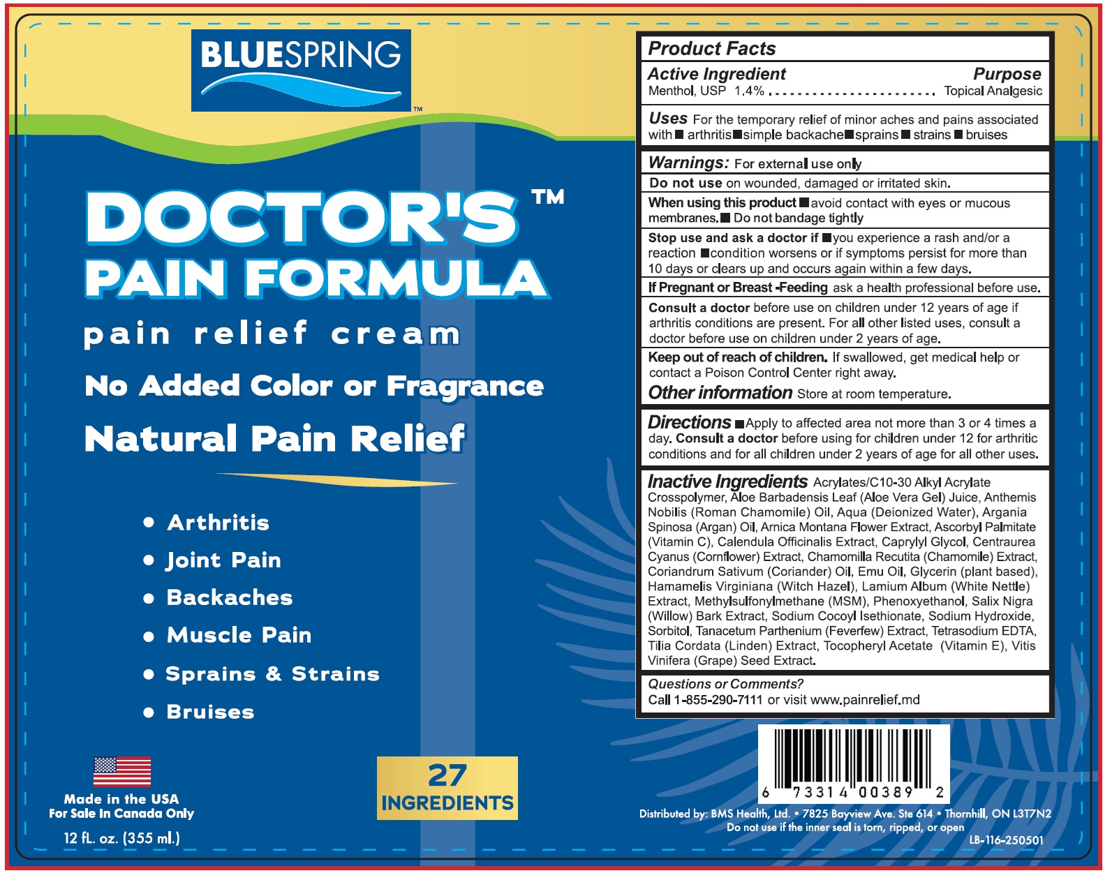 Pill image for Bluespring Doctor's Pain Formula Pain Relief Cream