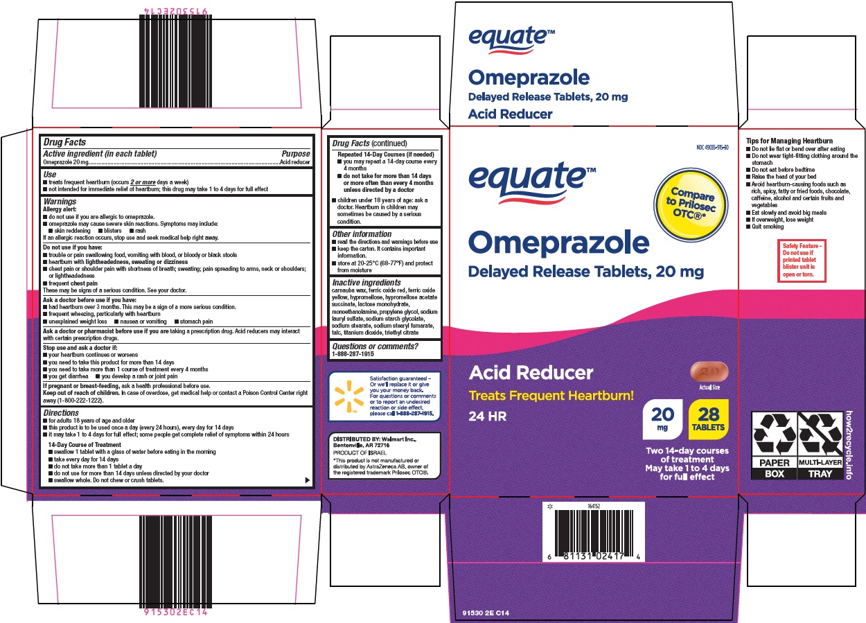 Pill image for Wal-mart Omeprazole Delayed Release Tablets 20 Mg Drug Facts