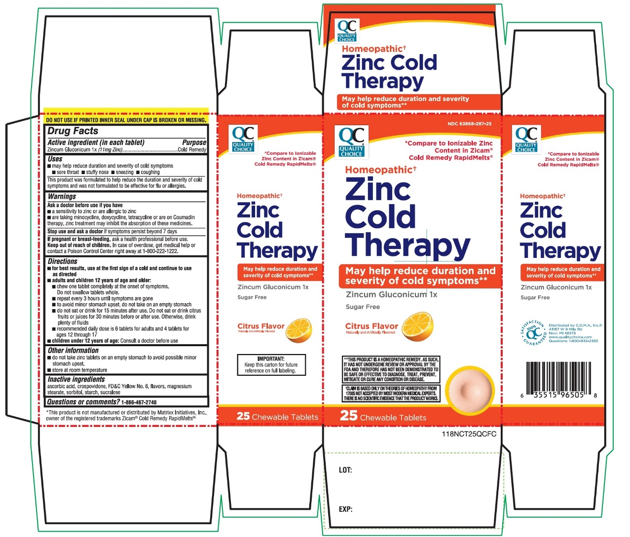 Pill image for Qc Quality Choice Zinc Cold Therapy Citrus Flavor 25 Chewable Tablets