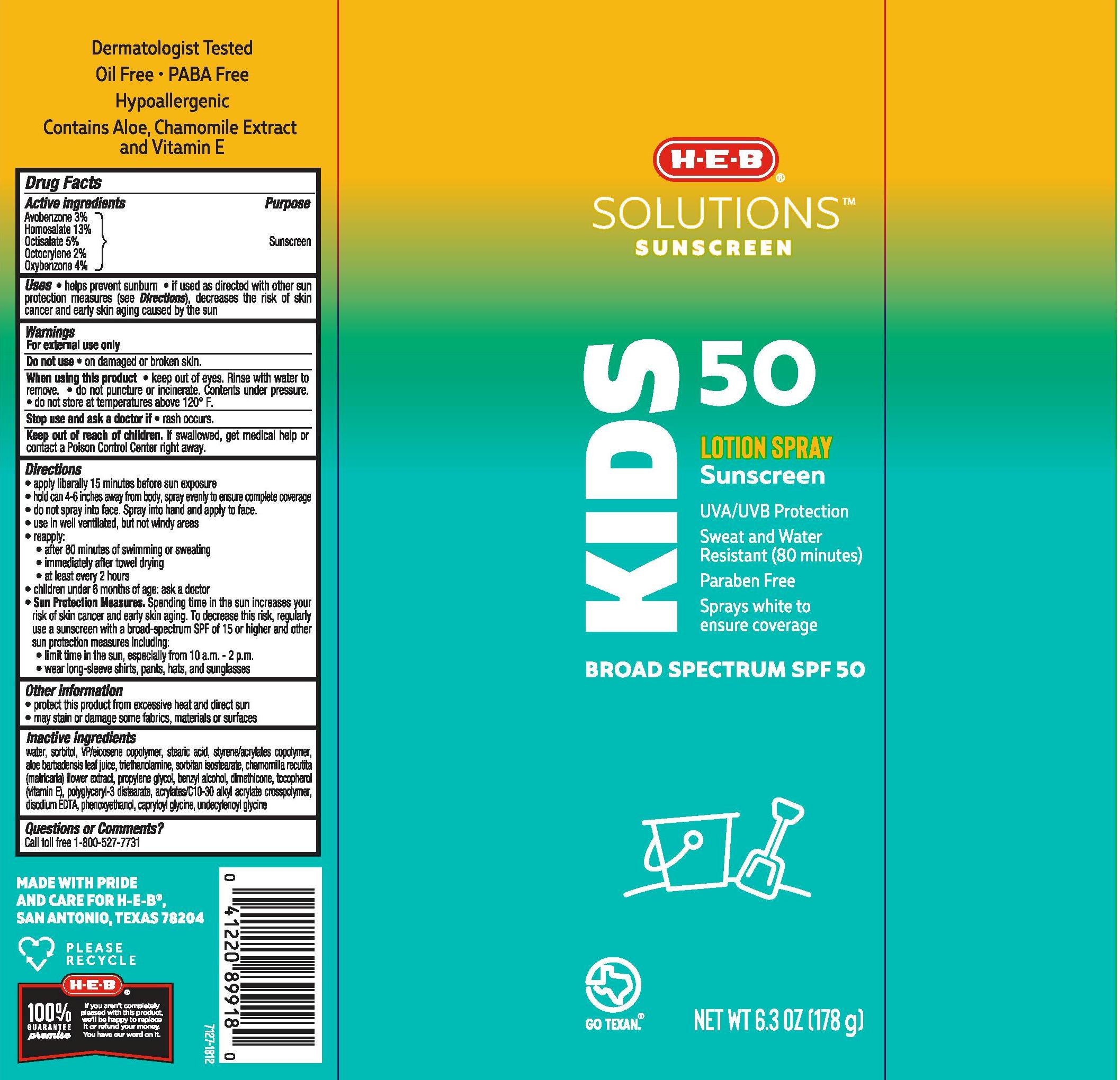 Pill image for H.e.b Solutions Sunscreen Kids Spf 50 Lotion Spray