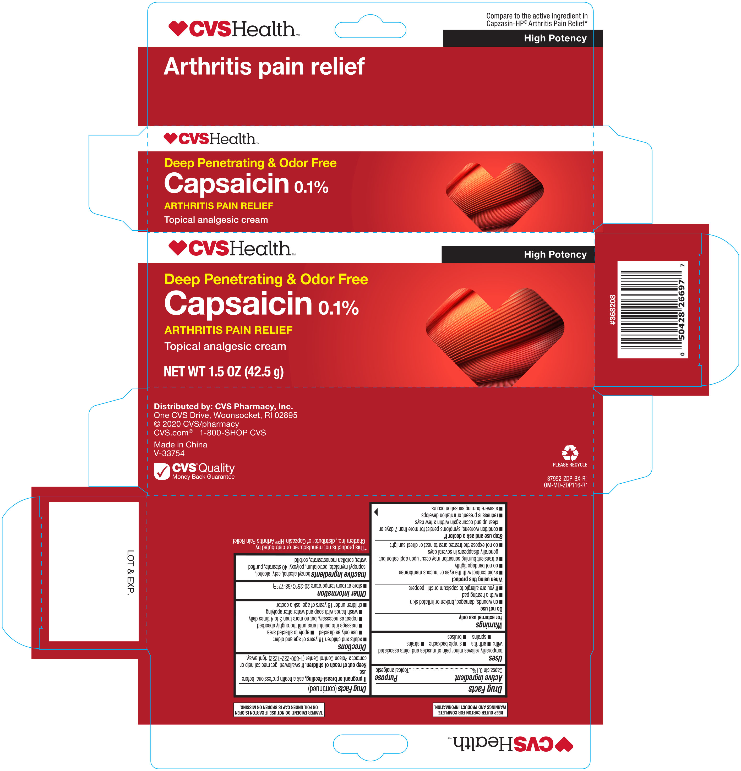 Pill image for Cvs Capsaicin Cream 0.1% 1.5 Oz 37992 Zdp