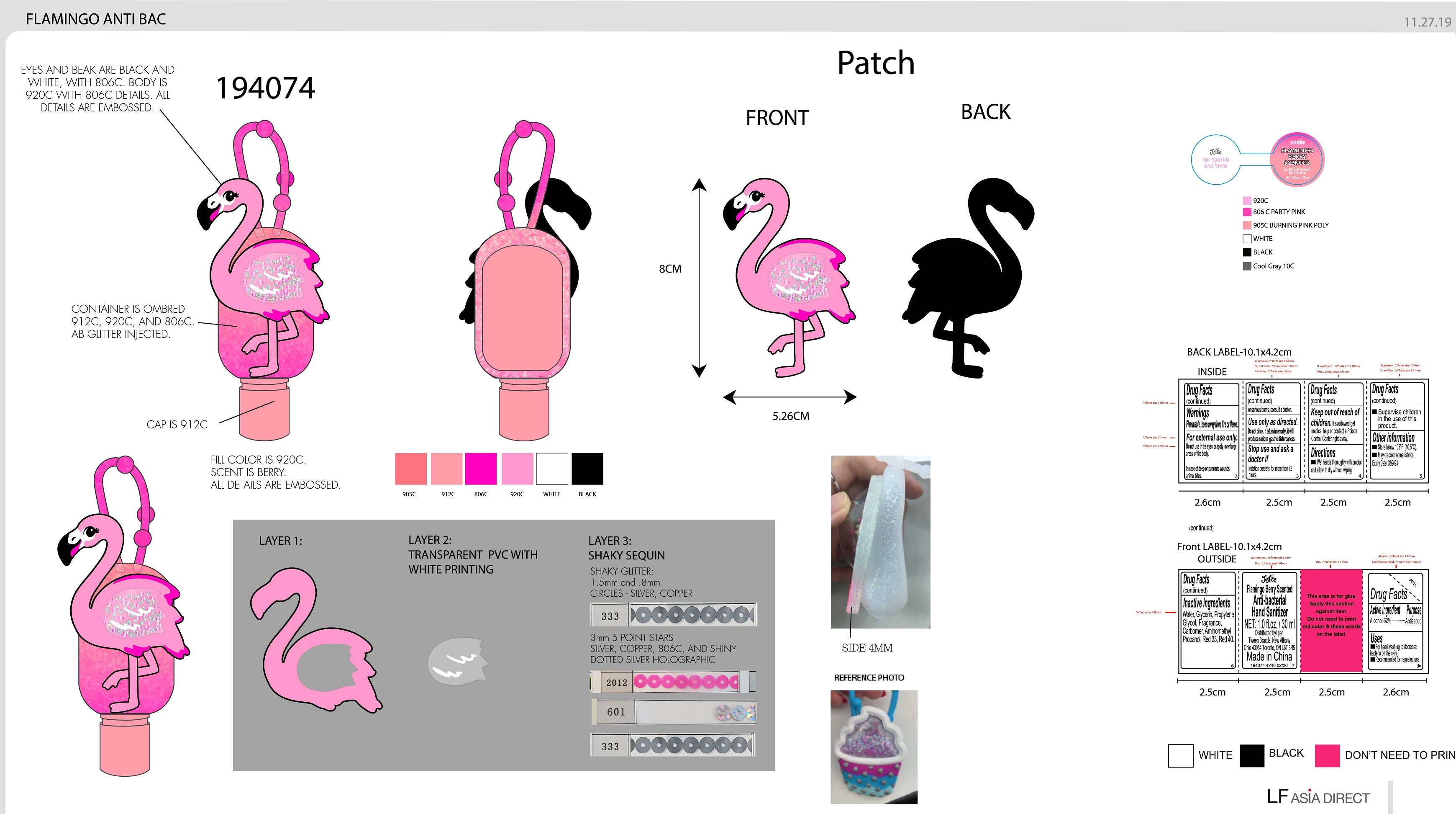 Pill image for justice flamingo berry scented anti-bacterial hand sanitizer