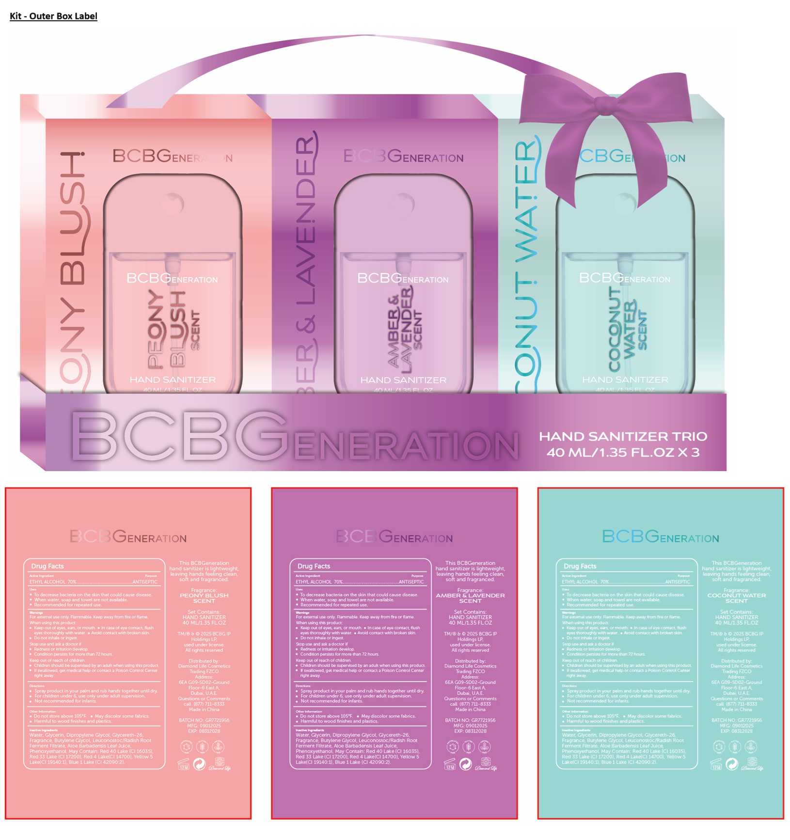 Pill image for Bcbgeneration Hand Sanitizer Trio - peony Blush, Amber & Lavender, Coconut Water Scent