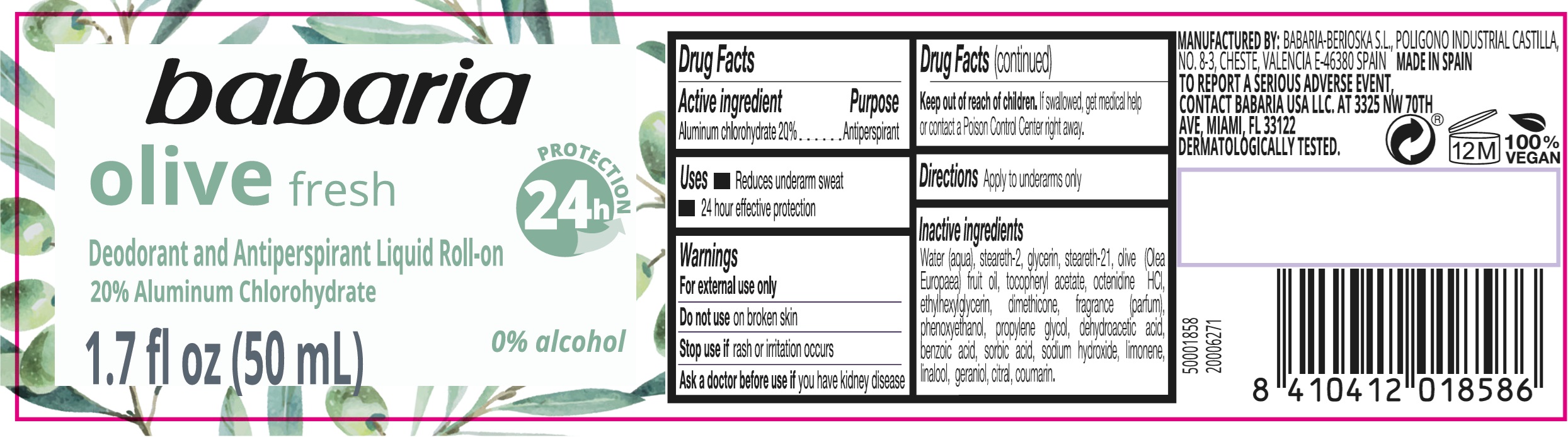 Pill image for Babaria Olive Fresh Deodorant And Antiperspirant Liquid Roll-on