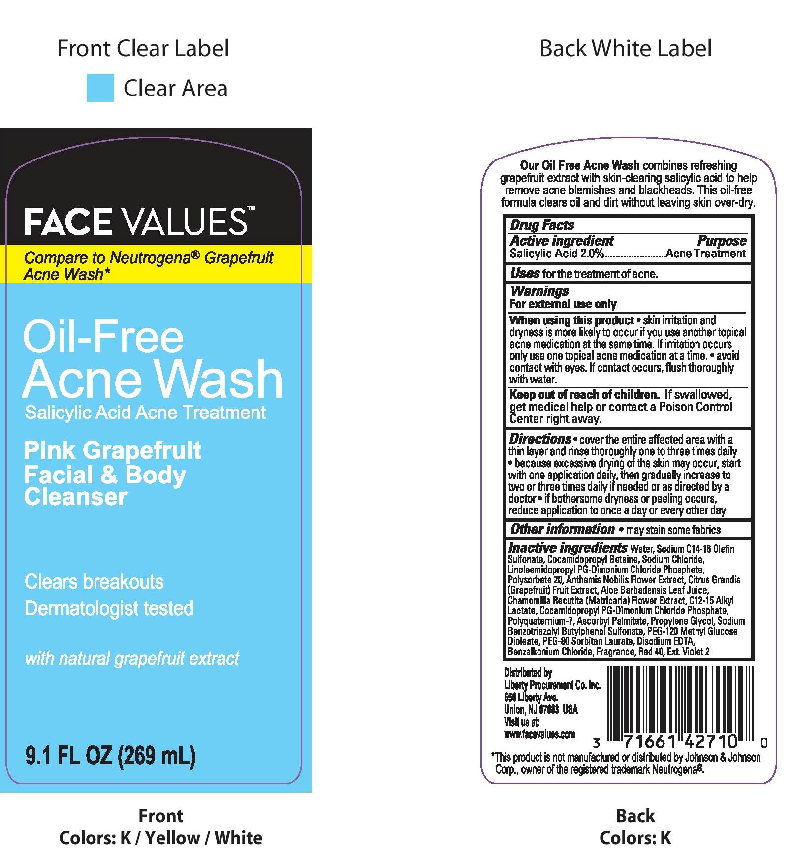 Pill image for Face Values Oil-free Pink Grapefruit Facial & Body Acne Wash