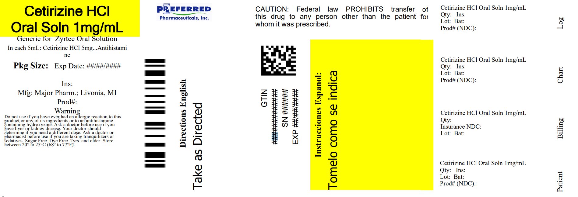 Pill image for Major Pharmaceuticals Children’s Cetirizine Hydrochloride Oral Solution Drug Facts