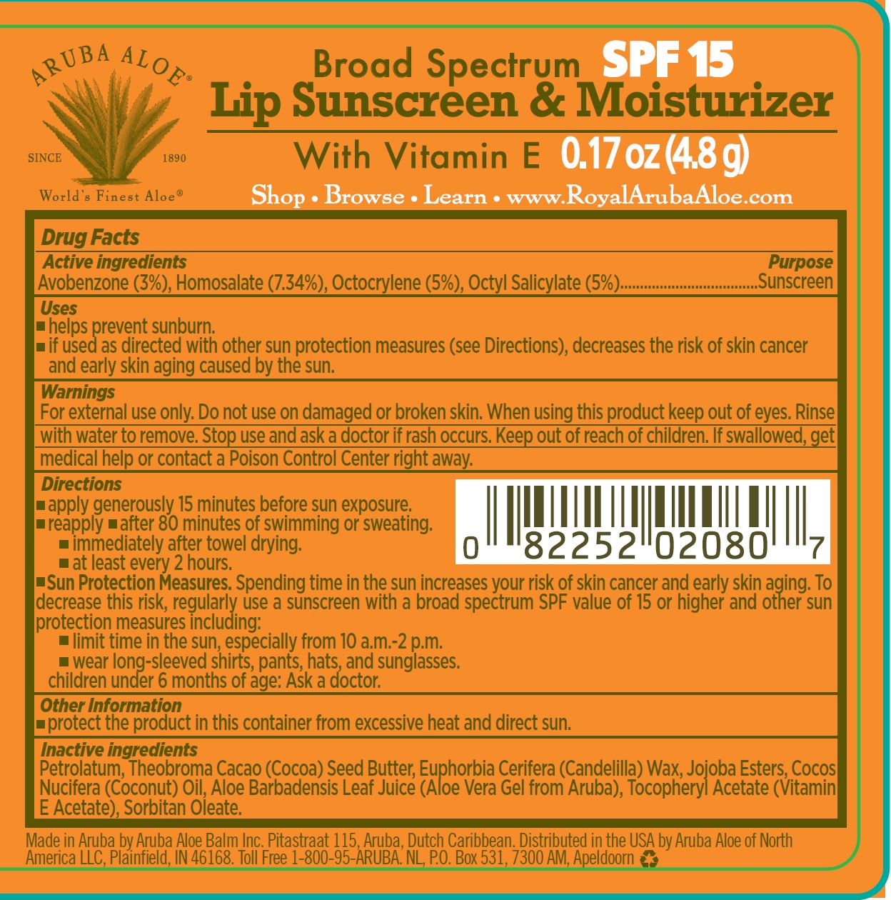 Pill image for Aruba Aloe Broad Spectrum Spf 15 Lip Sunscreen & Moisturizer