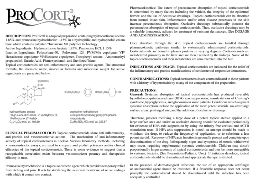 Pill image for Procort (hydrocortisone Acetate And Pramoxine Hydrochloride) Cream