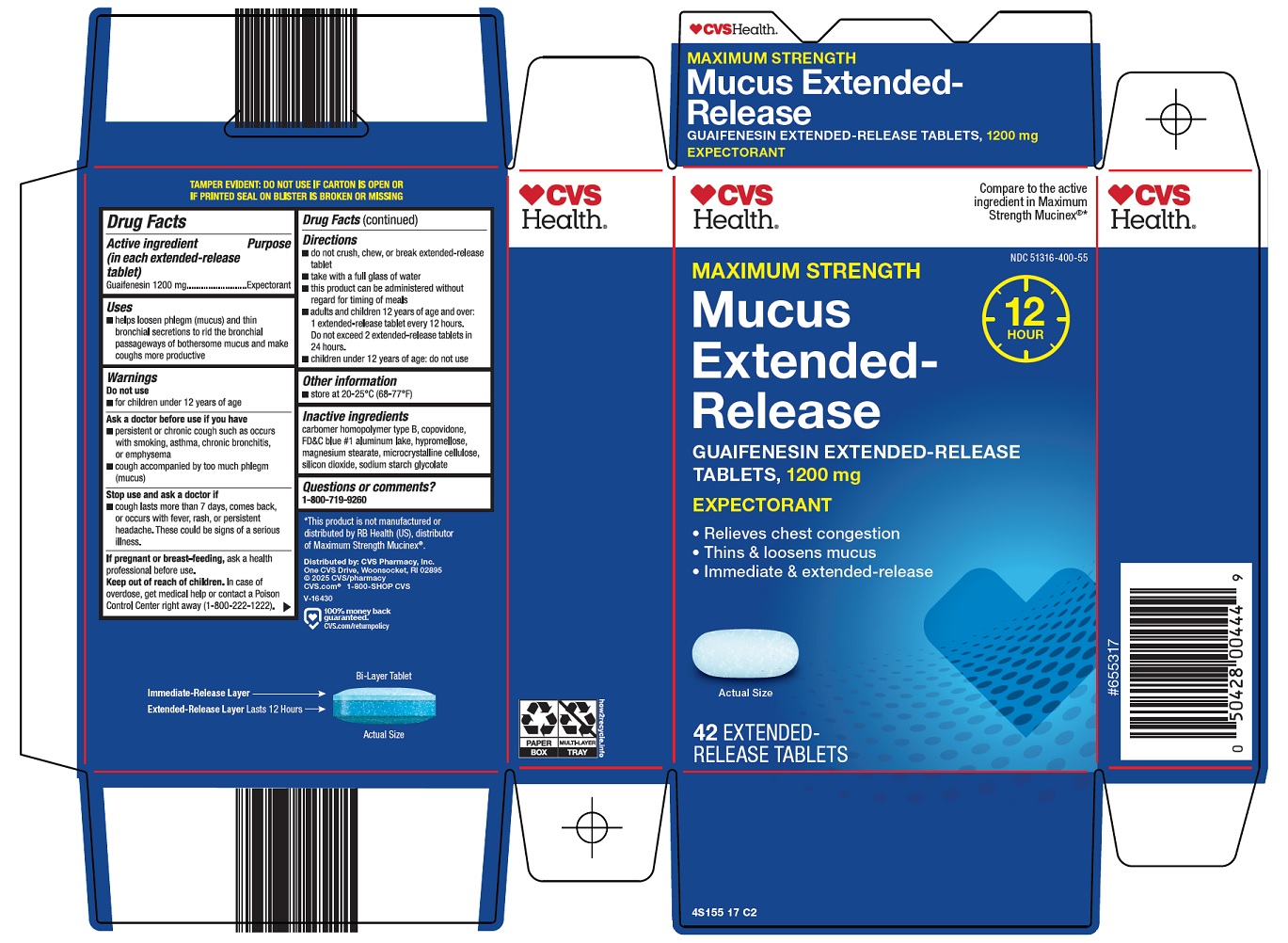 Pill image for Cvs Pharmacy, Inc. Mucus Extended-release Drug Facts