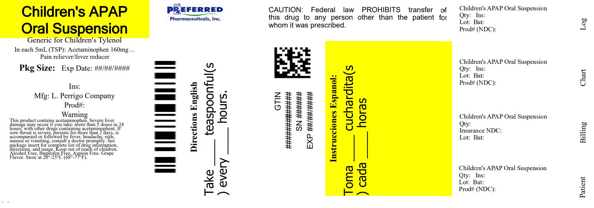 Pill image for Perrigo Children’s Pain & Fever Drug Facts