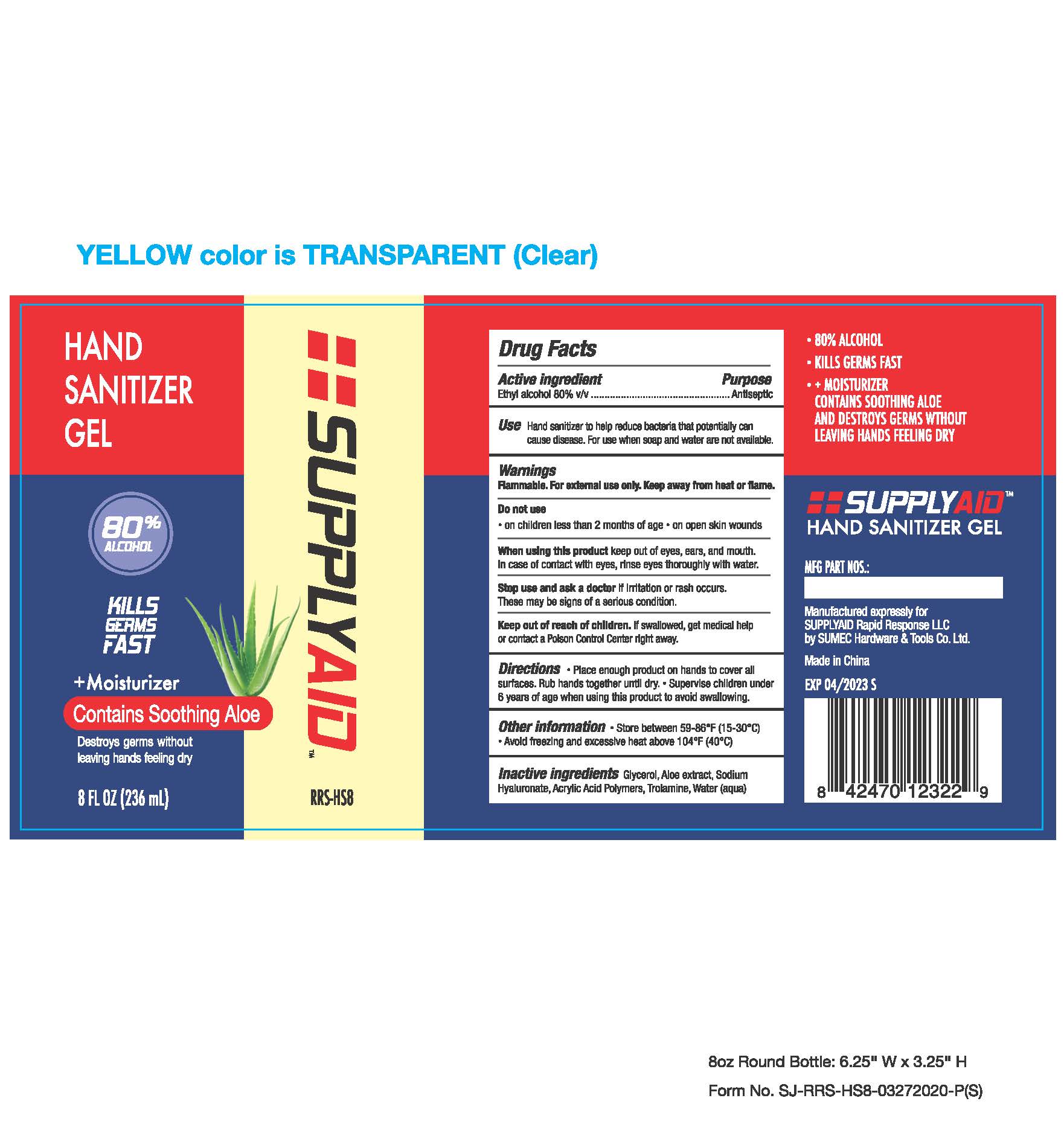 Pill image for Sumec, Hand Sanitizer, Gel, 80% Ethyl Alcohol, 236ml