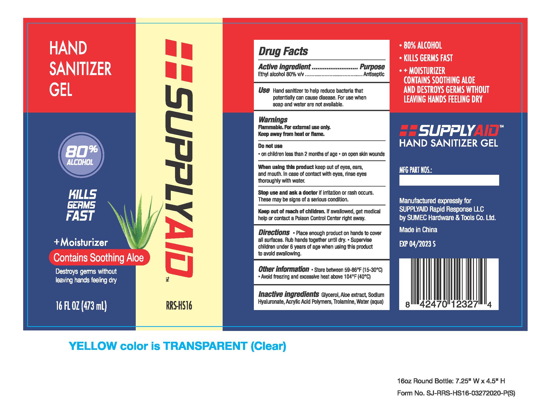 Pill image for sumec, hand sanitizer, gel, 80% ethyl alcohol, 236ml