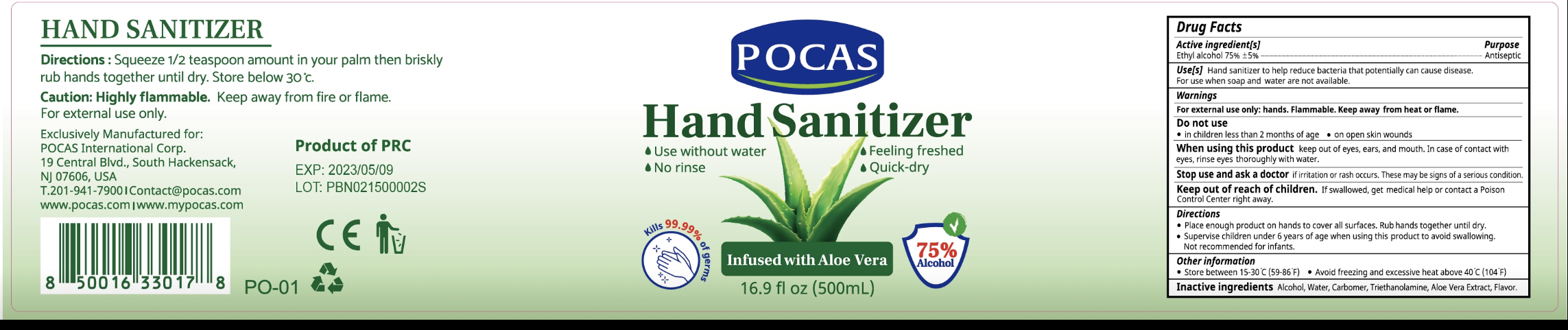 Pill image for 009931121(duns) pocas international corp hand sanitizer