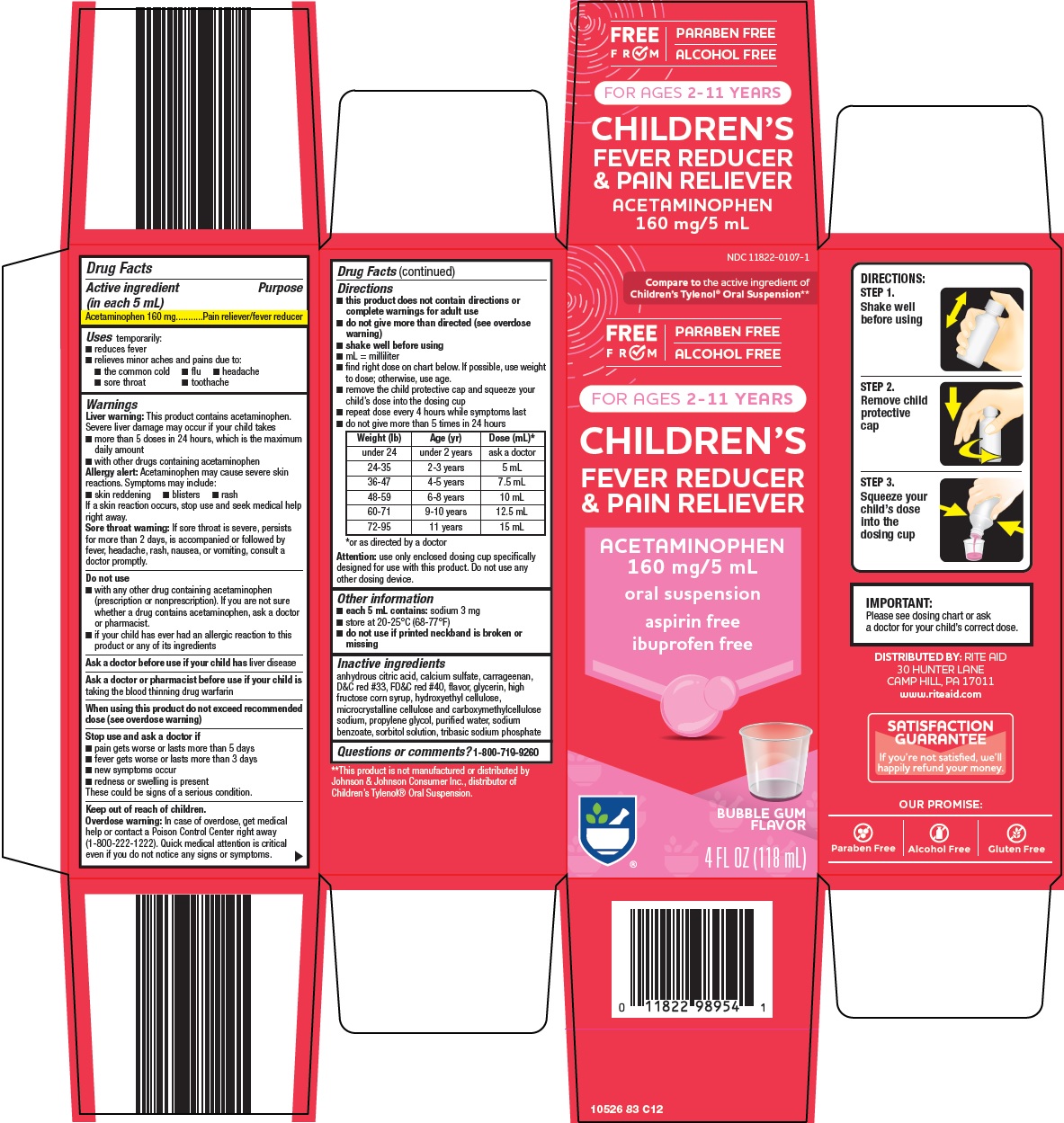 Pill image for Rite Aid Corporation Children’s Fever Reducer And Pain Reliever Drug Facts