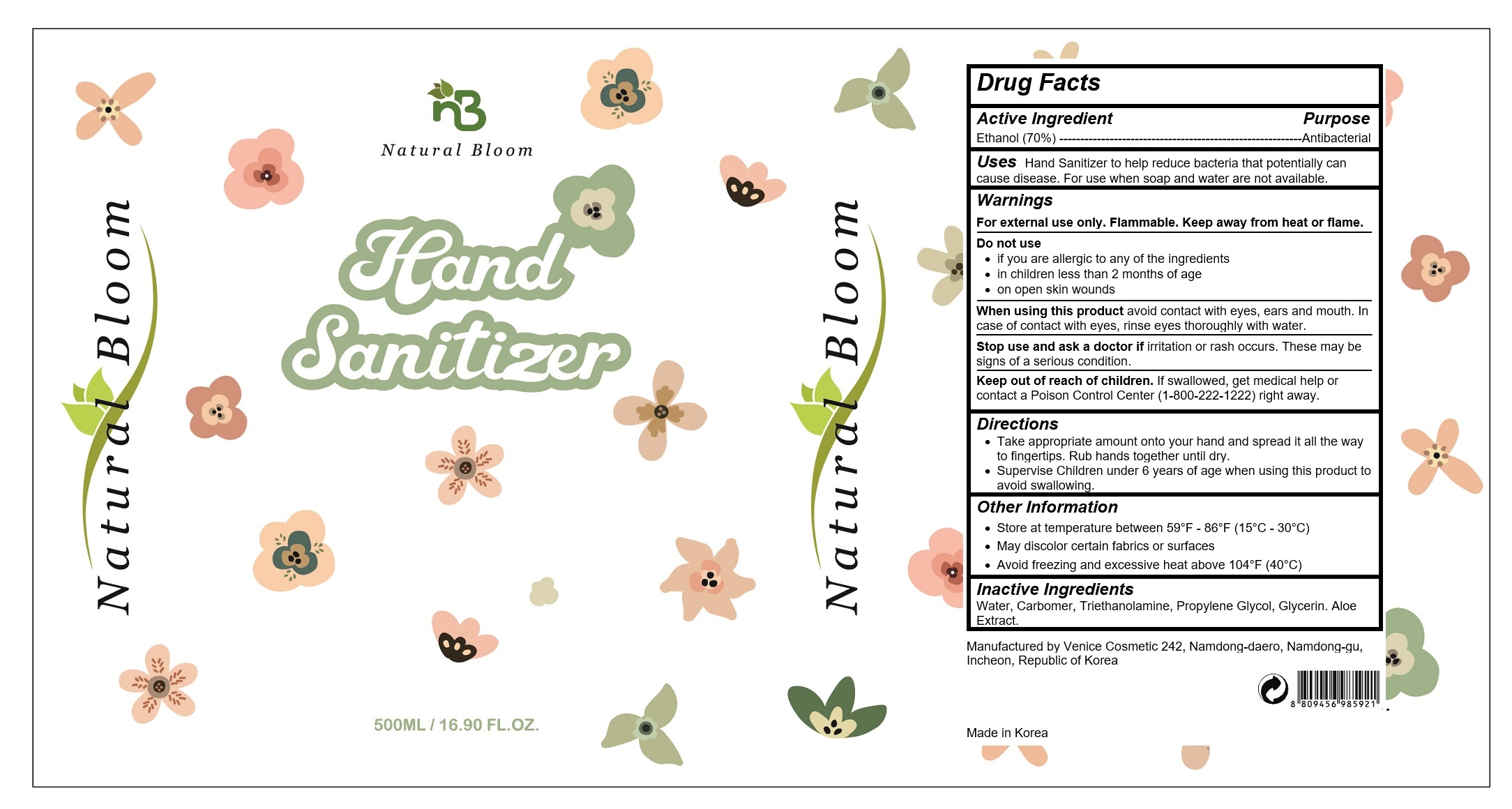 Pill image for Natural Bloom Hand Sanitizer Gel (ethanol 70%, 500ml)