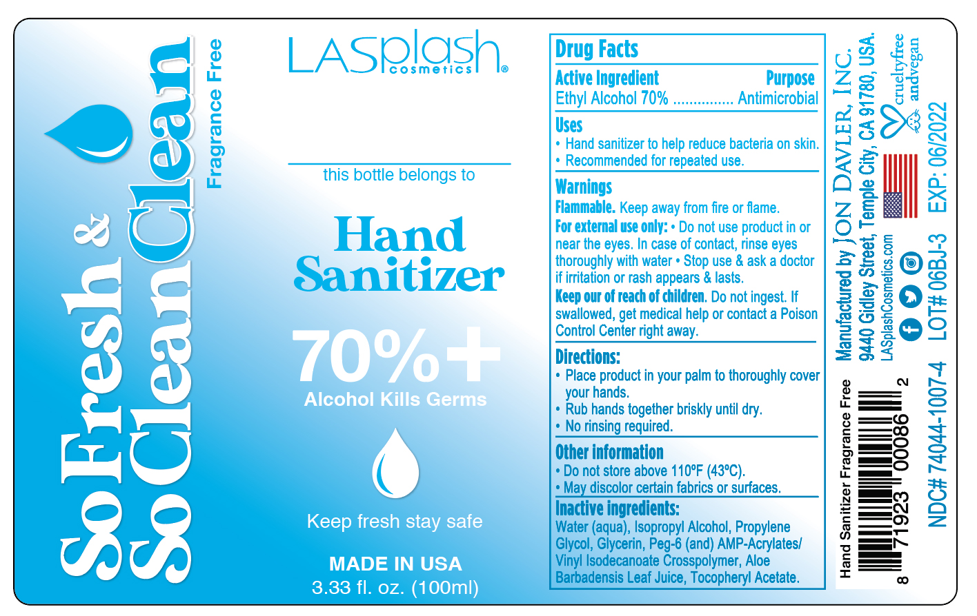 Pill image for Lasplash So Fresh Fregrance Free Gel Hand Sanitizer