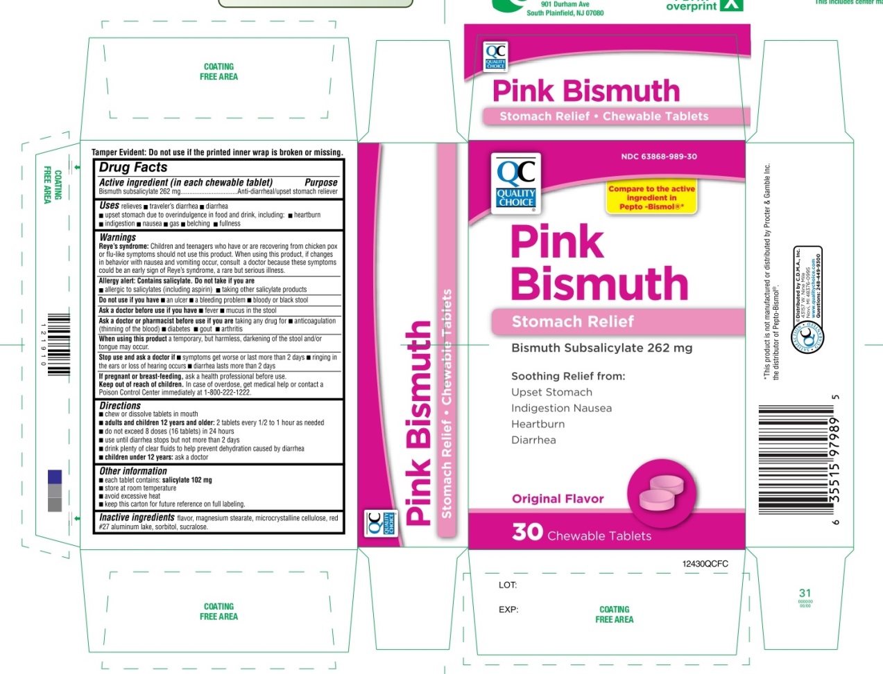 Pill image for Qc Pink Bismuth Subsalicylate 262mg 30 Chewable Tablets