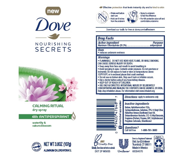 Pill image for dove nourishing secrets calming ritual dry spray waterlily & sakura blossoms 48h antiperspirant