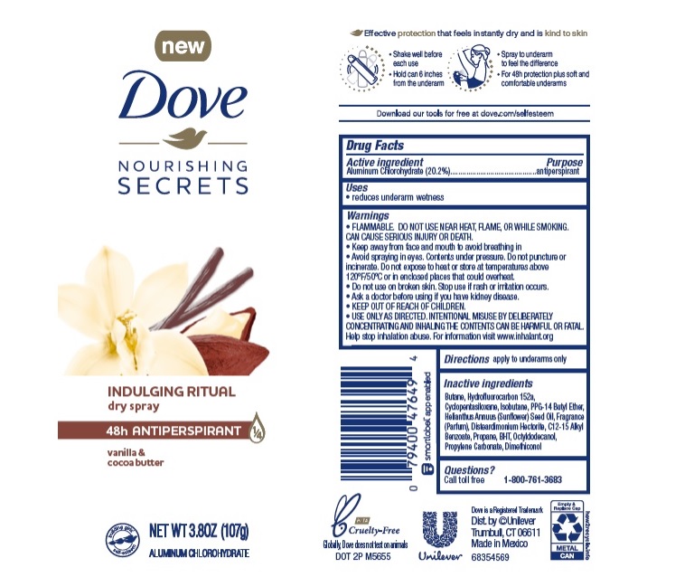 Pill image for Dove Nourishing Secrets Indulging Ritual Dry Spray Vanilla & Cocoa Butter 48h Antiperspirant