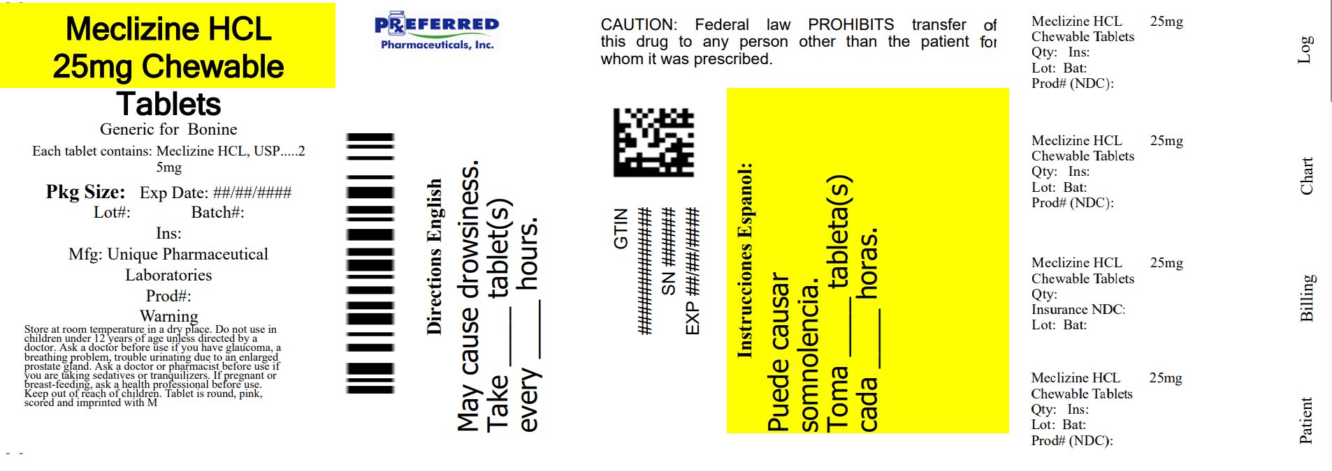 Pill image for Meclizine Hydrochloride Chewable Tablets 25 Mg