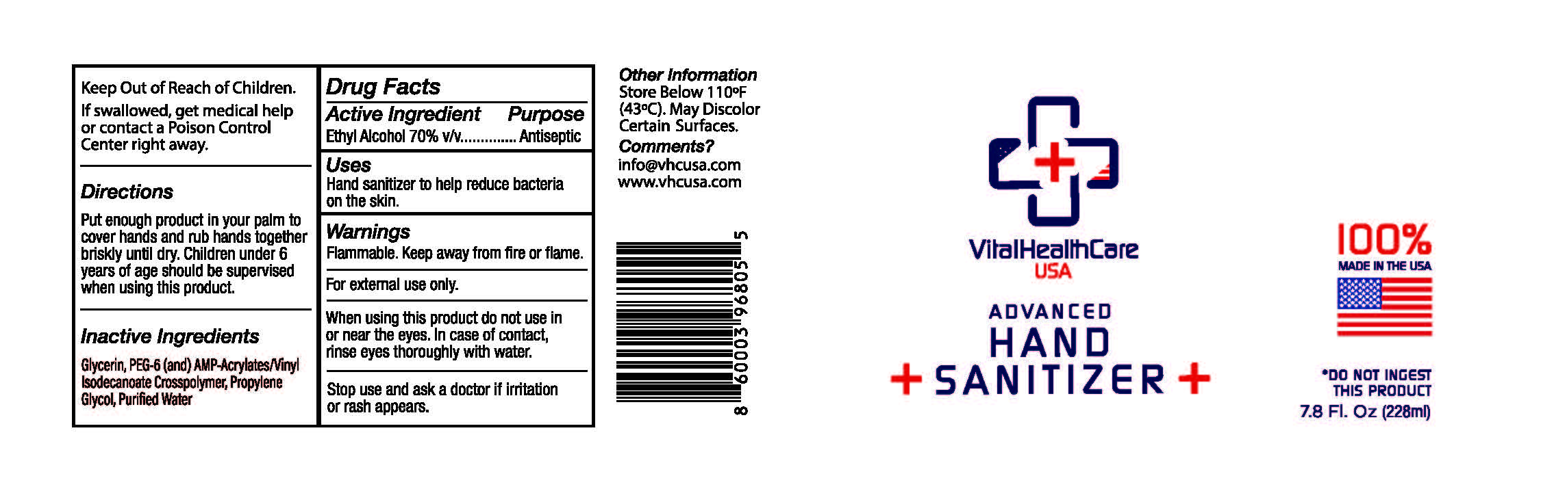 Pill image for Vital Health Care Advanced Hand Sanitizer 7.8 Oz