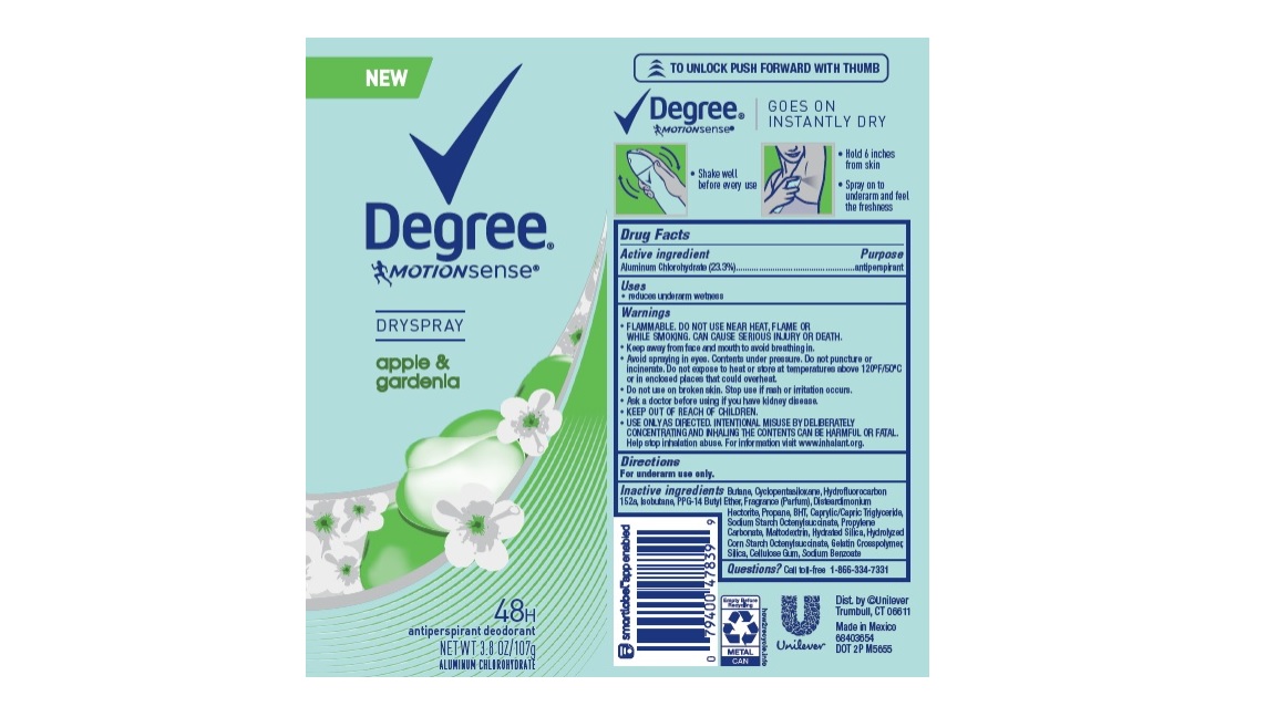 Pill image for Degree Motionsense Dry Spray Apple & Gardenia 48h Antiperspirant Deodorant