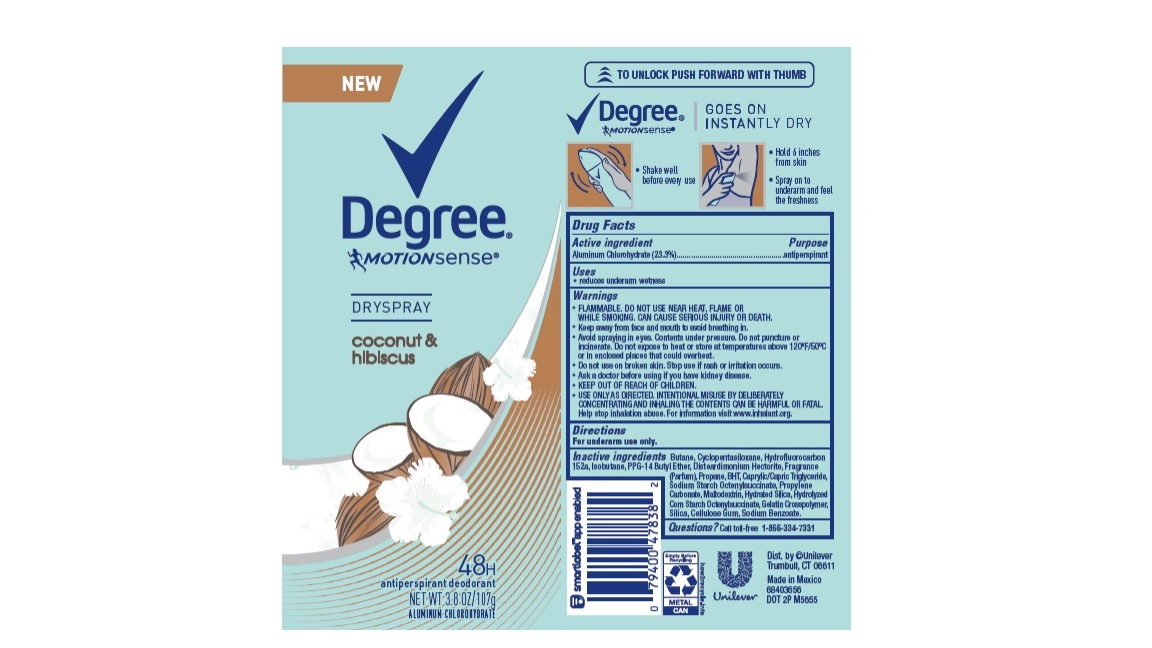 Pill image for Degree Motionsense Dry Spray Coconut & Hibiscus 48h Antiperspirant Deodorant