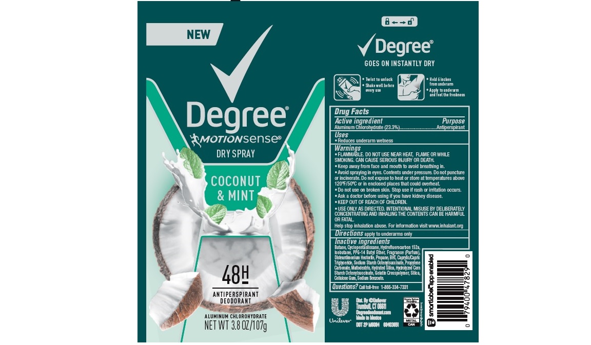 Pill image for Degree Motionsense Dry Spray Coconut & Mint 48h Antiperspirant Deodorant