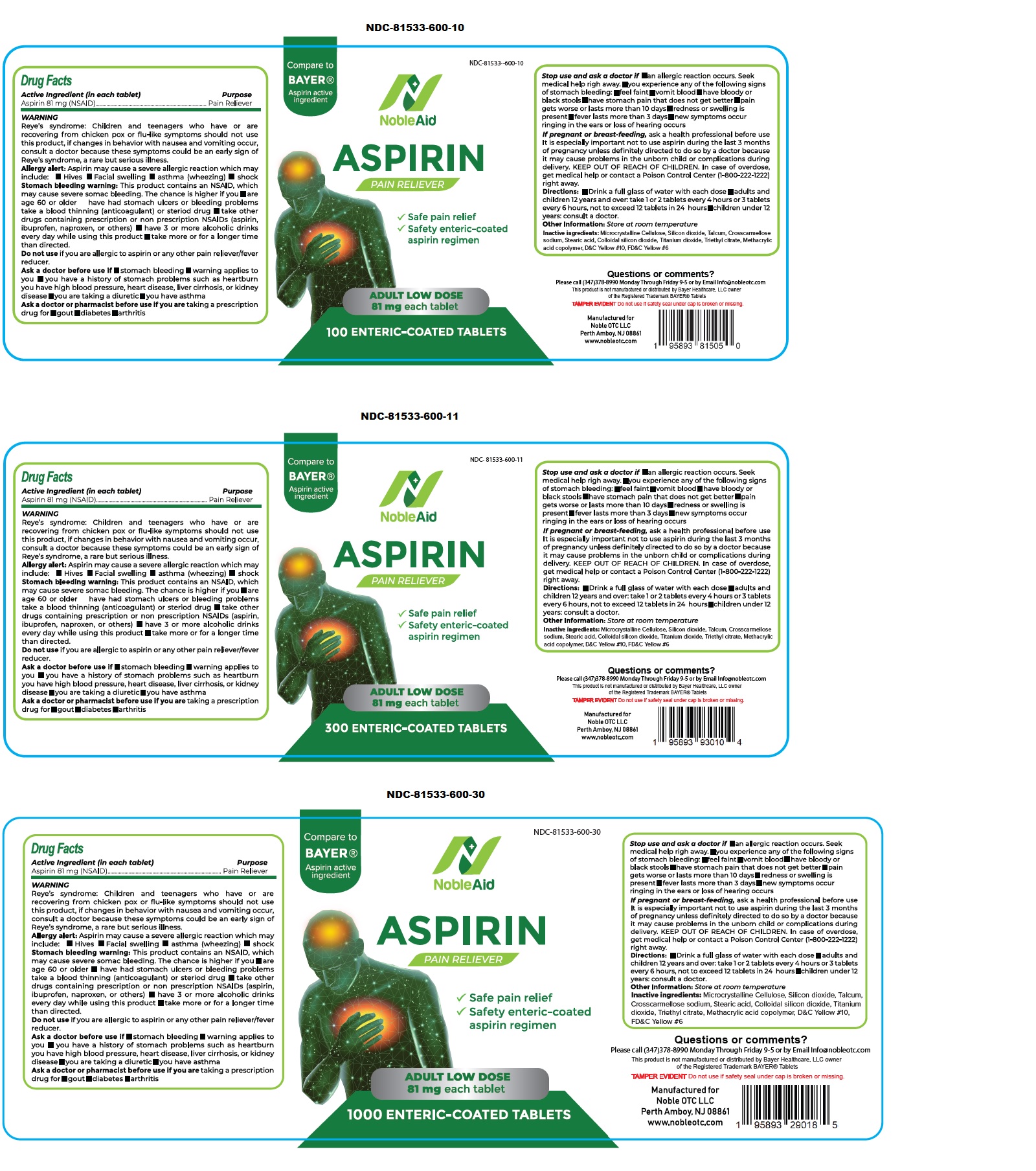 Pill image for Nobleaid Aspirin Pain Reliever