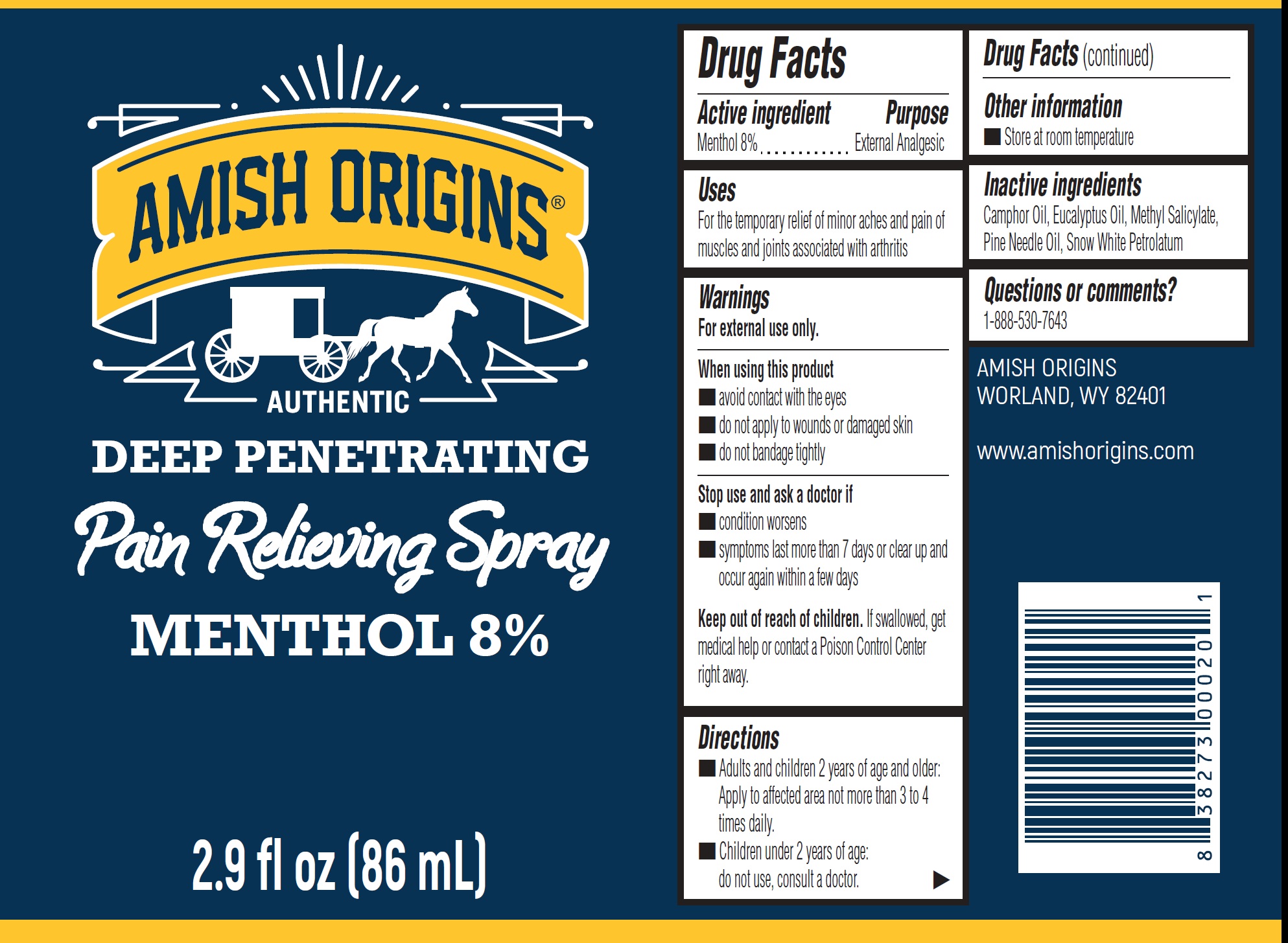Pill image for Amish Origins Pain Relieving Spray Menthol 8%