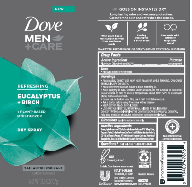 Pill image for Dove Men Plus Care Dry Spray Eucalyptus + Birch 24h Antiperspirant