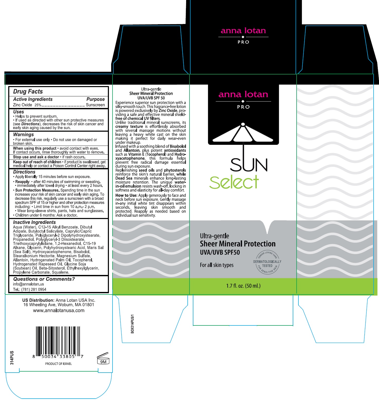 Pill image for Anna Lotan Ultra-gentle Sheer Mineral Protection Uva/uvb Spf50