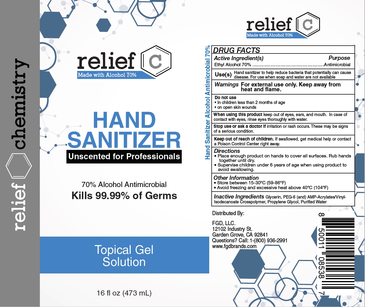Pill image for Relief C Hand Sanitizer Unscented For Professionals (16 Oz) - Rapidgel (alcohol)