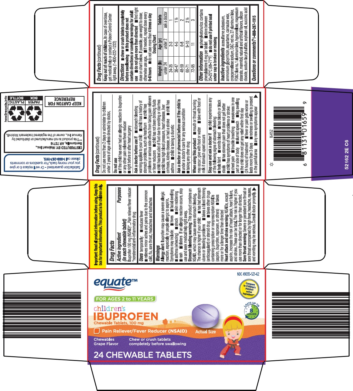 Pill image for Wal-mart Children’s Ibuprofen Tablets, 100 Mg Drug Facts